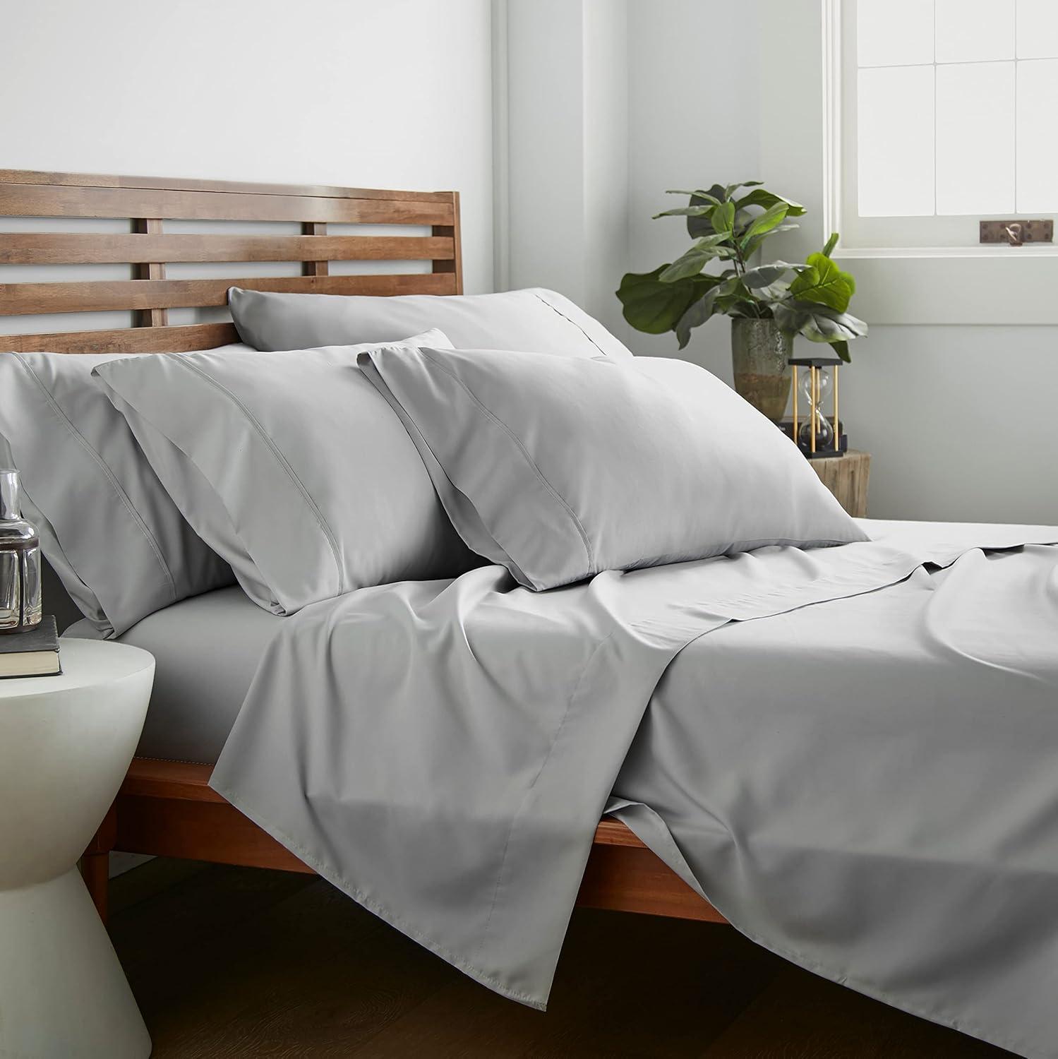 American Home Collection Queen Size 6 Piece Bed Sheet Set Grey - Ultra Soft Microfiber Deep Pocket Wrinkle Free
