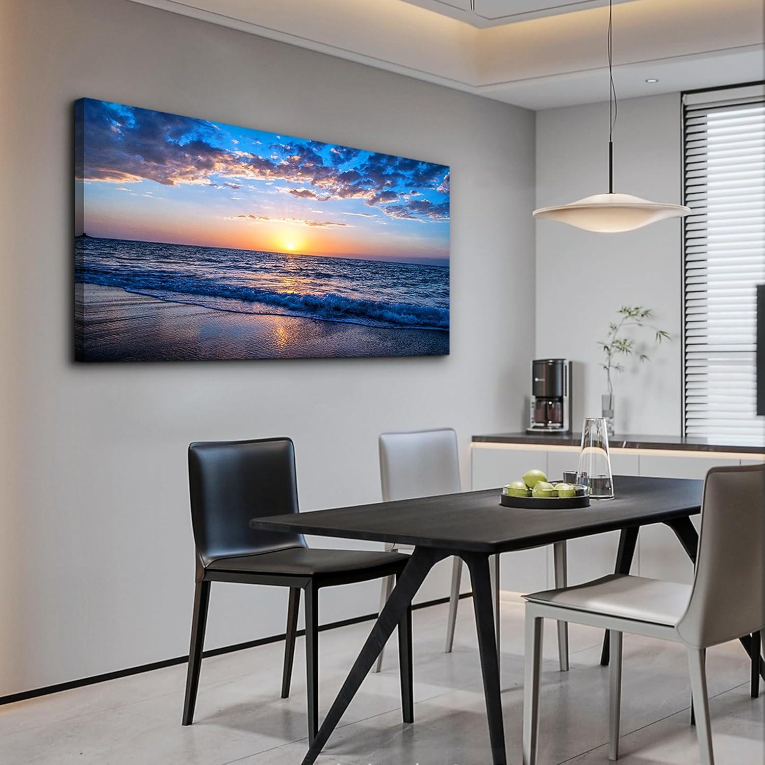 Creowell Wall Art Moon Sea blue Ocean Landscape Paintings Bedroom Canvas Art Print wall art for living room Paintings for Wall Decor and Home Decor -20x16 Inch