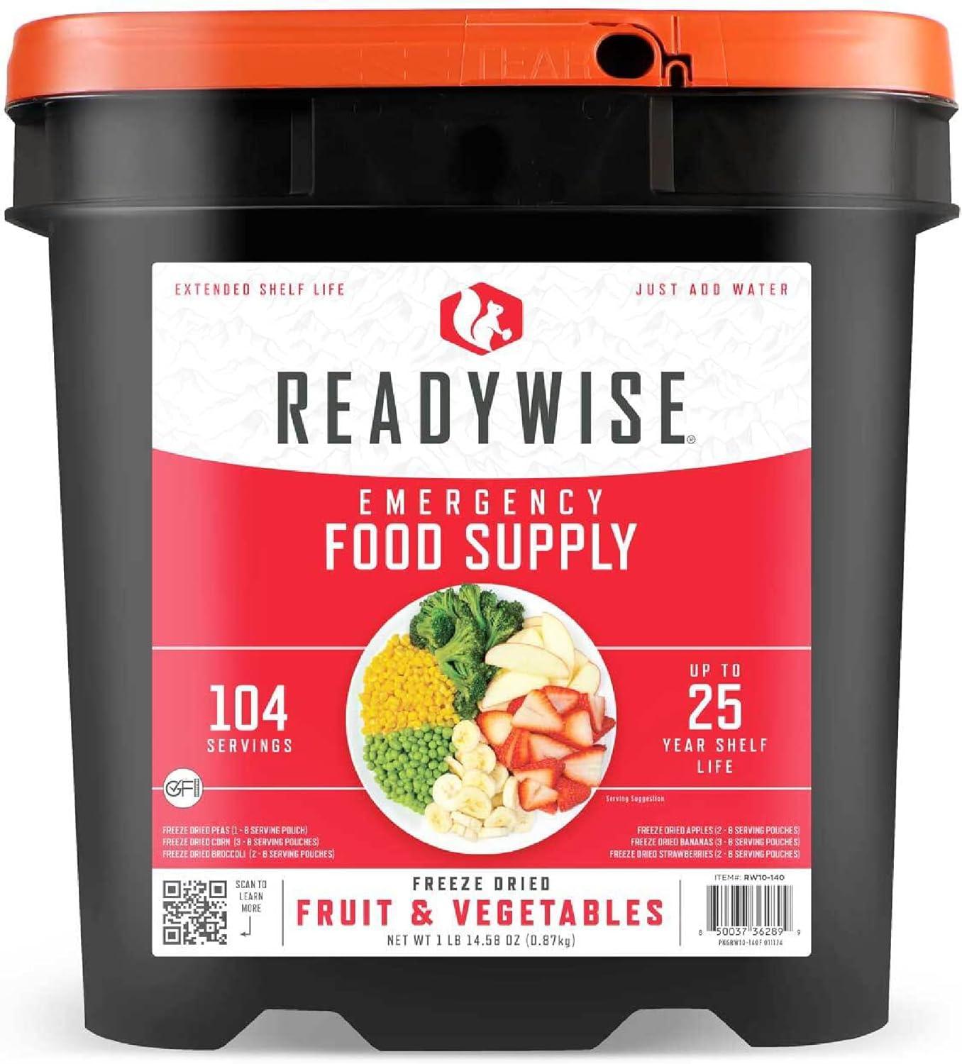 ReadyWise Freeze Dried Fruit & Vegetable Bulk Storage, 104 Servings, Long Term Food for Emergency Preparedness, 25-Year
