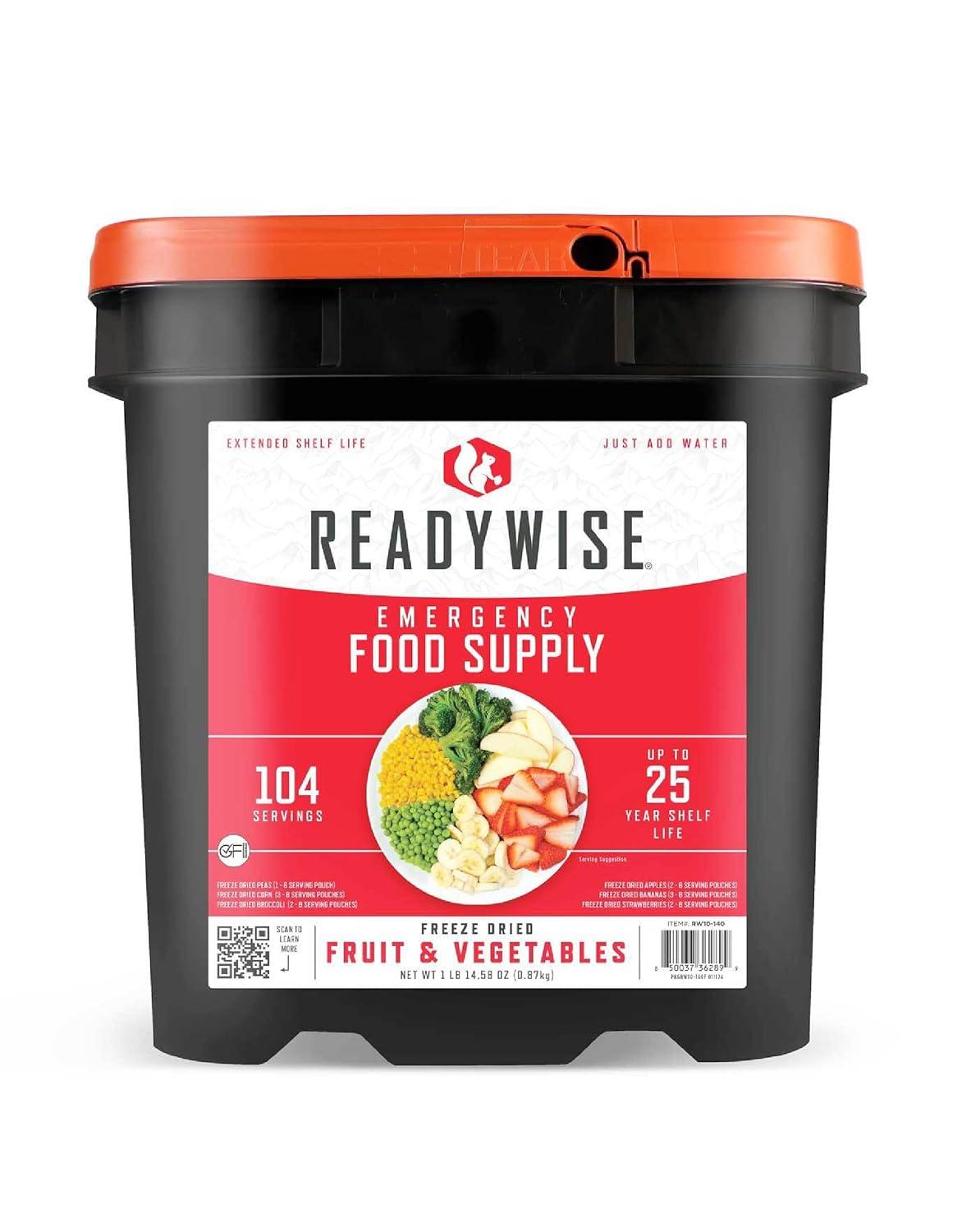 ReadyWise Freeze Dried Fruit & Vegetable Bulk Storage, 104 Servings, Long Term Food for Emergency Preparedness, 25-Year