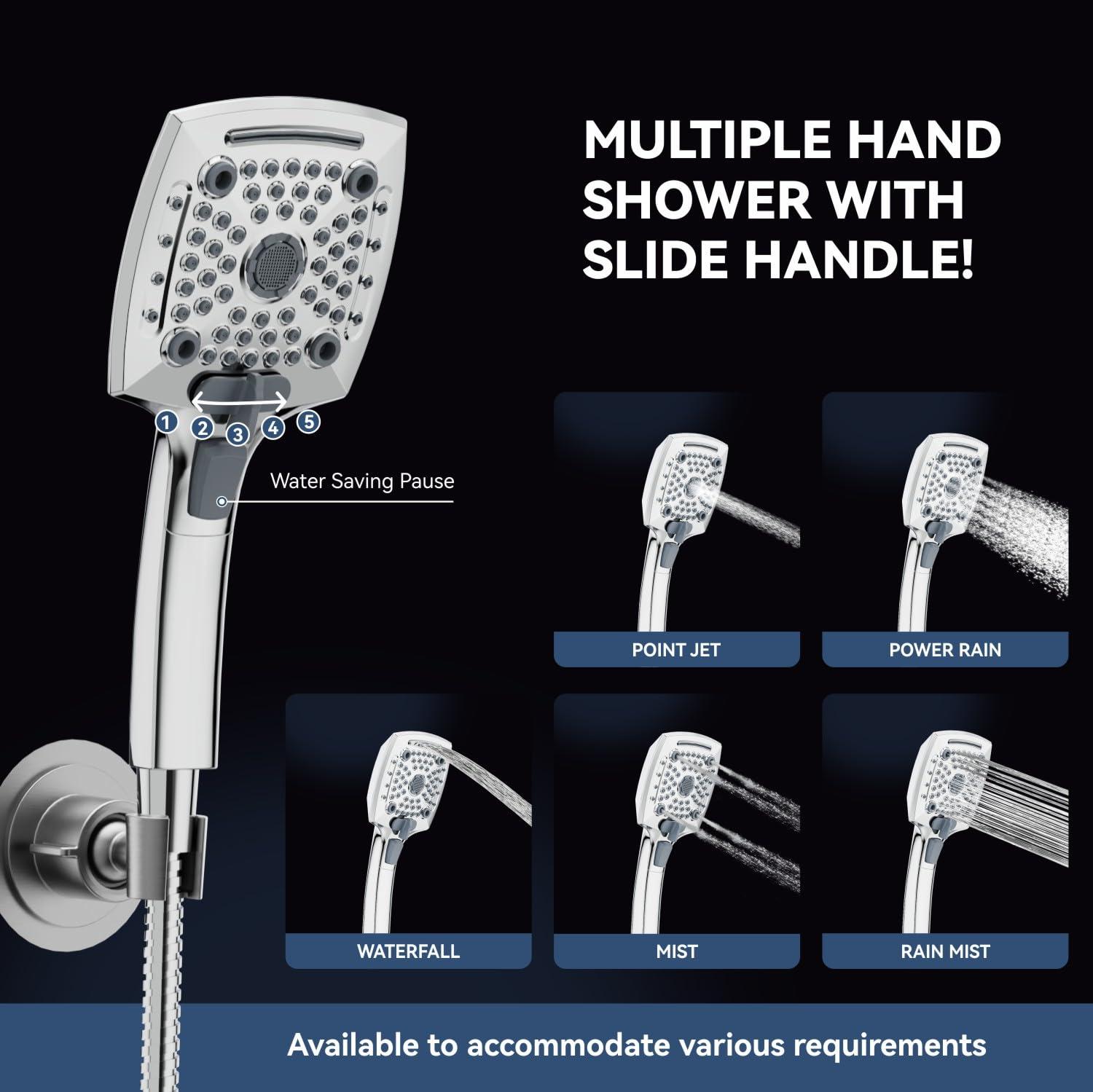ELLO&ALLO Rain Shower Head with Handheld Spray, Rainfall Shower Head Combo with 60" Hose, Adjustable Dual Showerhead Set with 3-Way Diverter, Chrome