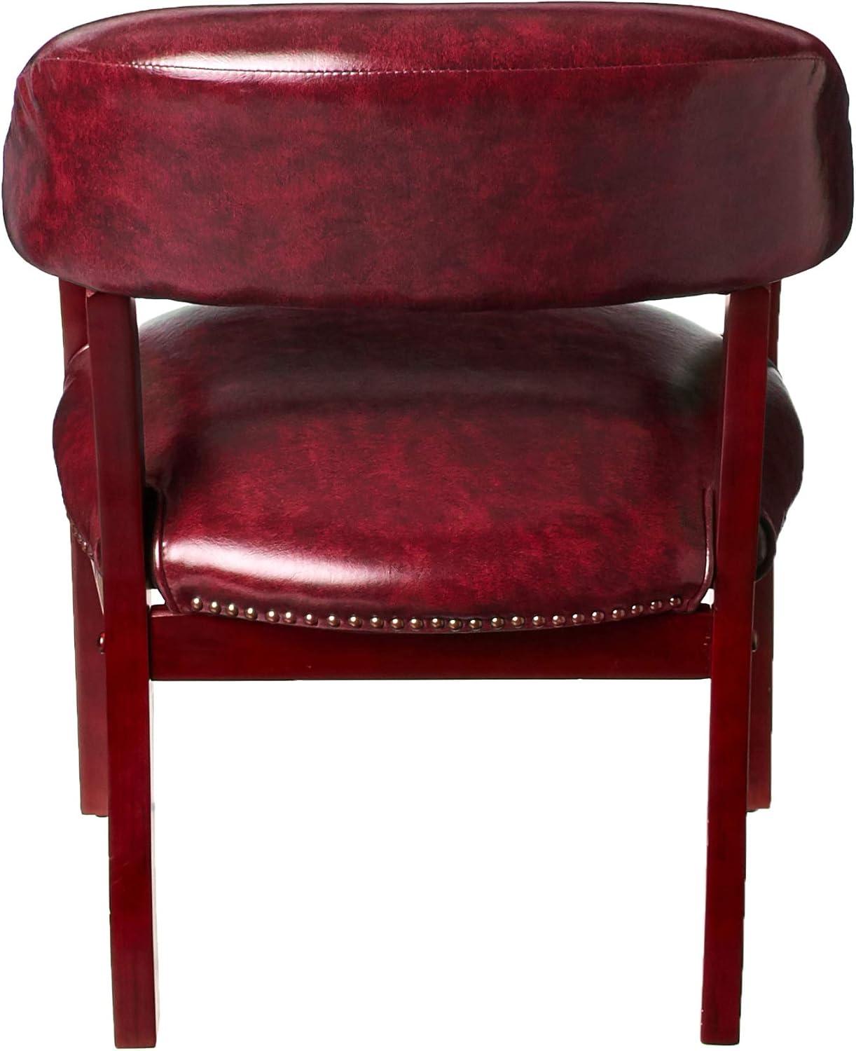 Elegant Mahogany Wood Finish Captain's Chair in Black Vinyl