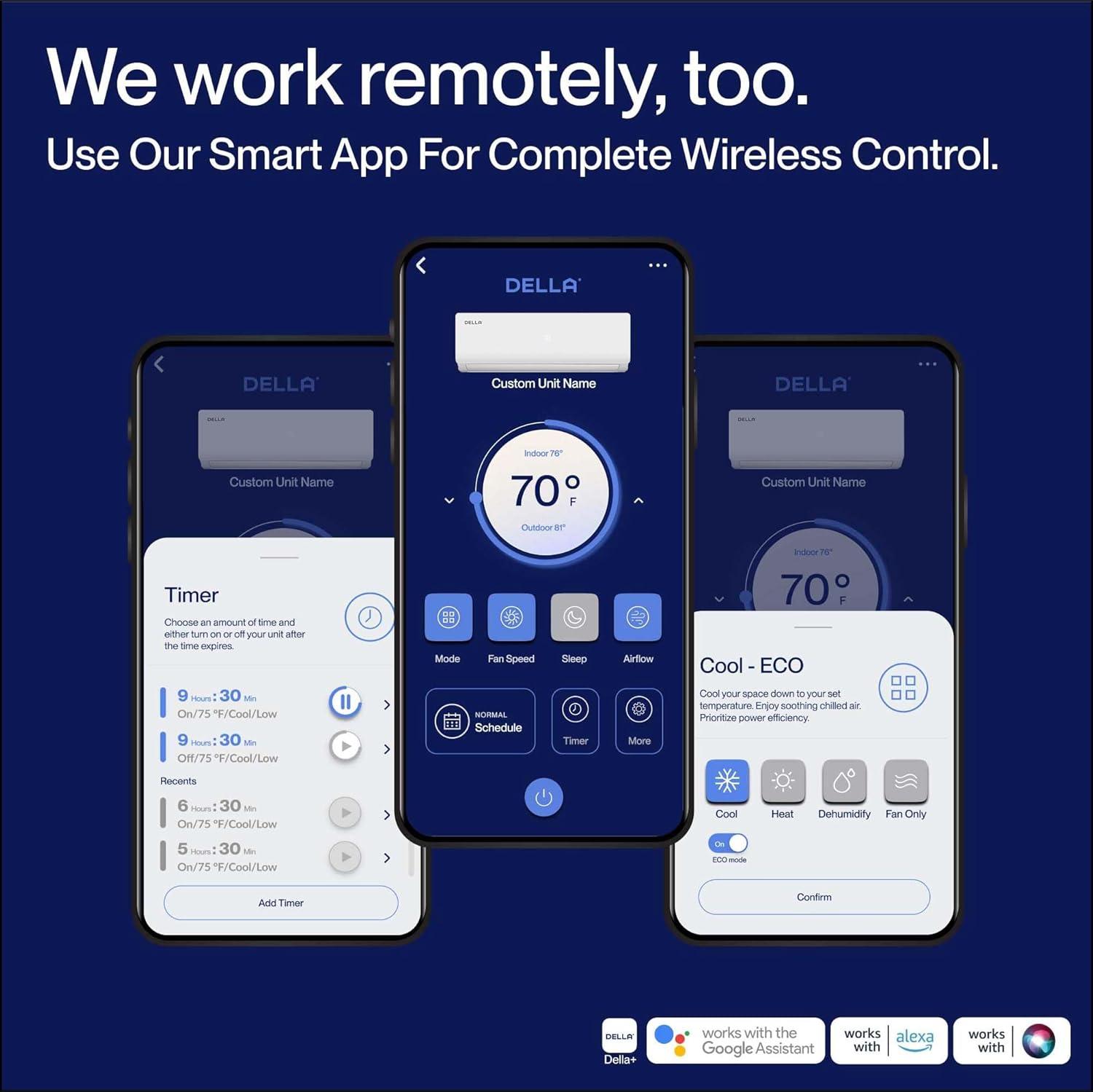 DELLA 36000 BTU Wifi Enabled 19 SEER Cools Up to 2500 Sq.Ft 230V Energy Efficient Mini Split Air Conditioner & Heater Ductless Inverter System, with 3 Ton Heat Pump