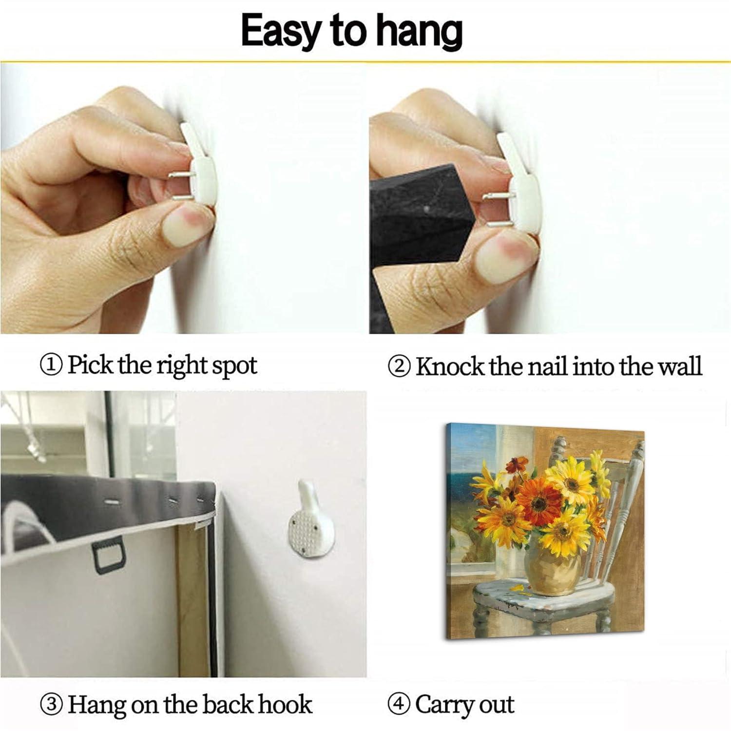 Bathroom Decor Canvas Country Farmhouse Wall Decor Sunflower Theme Painting Vintage Picture Artwork Wood Framed Wall Art Easy to Hang Size 14 x14 in