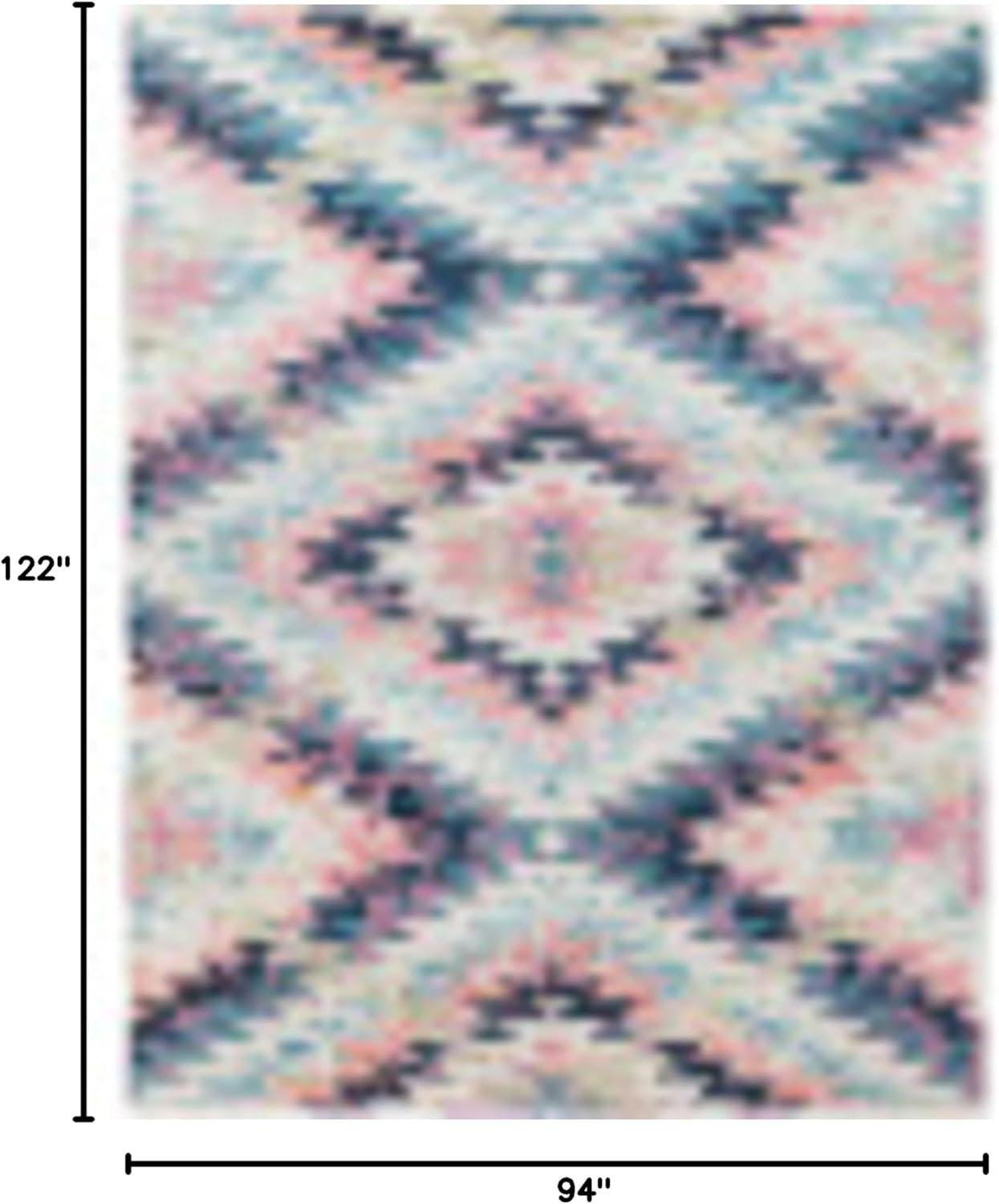 Teal and Multicolor Southwestern Polypropylene Area Rug, 7'10" x 10'2"