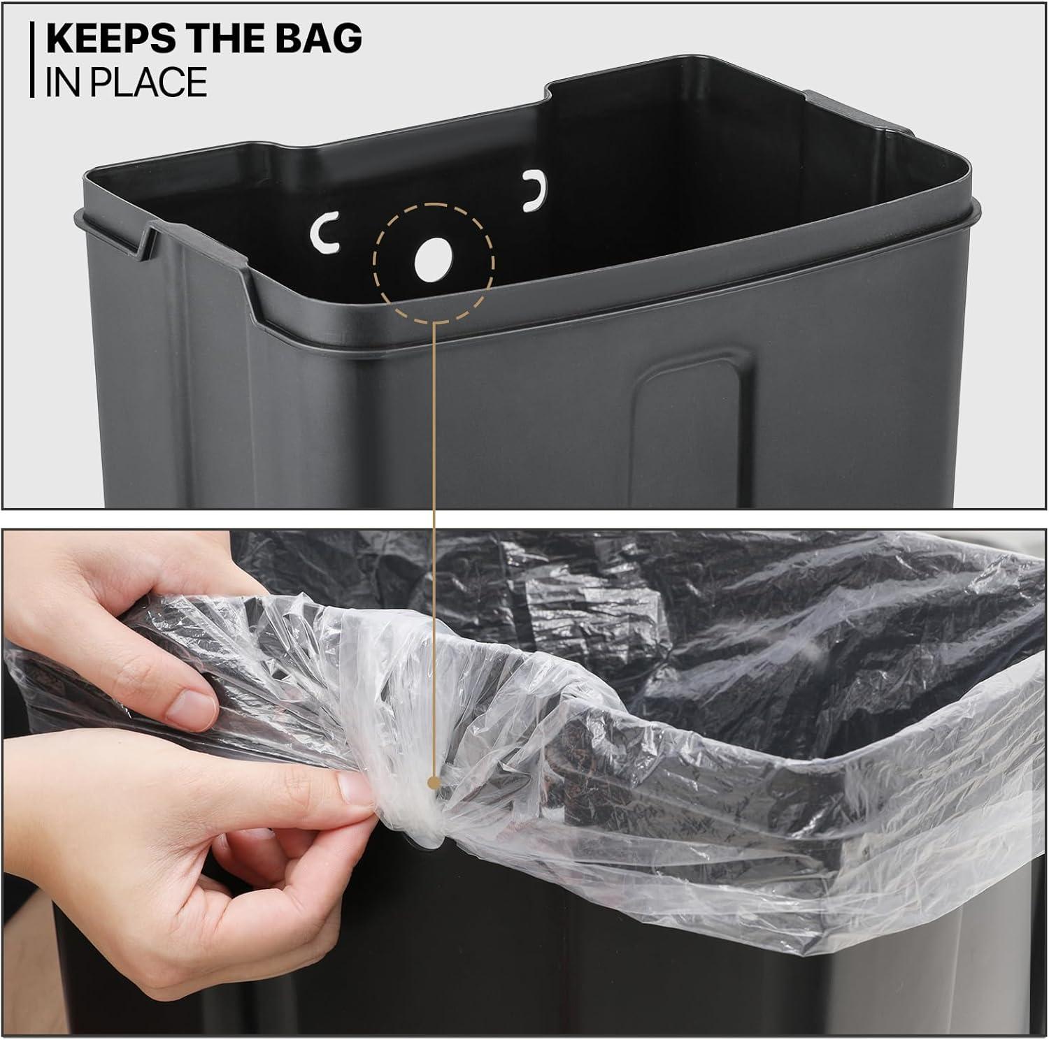 Black Stainless Steel 40L Rectangular Step Trash Can