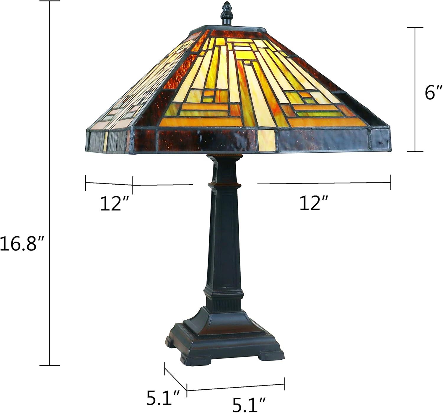 Innes Mission Tiffany-Style Blackish Bronze Table Lamp with Stained Glass Shade