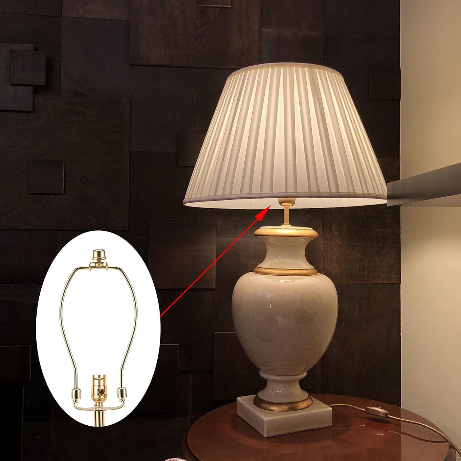 Royal Designs, Inc. Set of 2, 8 inch Polished Brass Lamp Shade Harp Holder with Lamp Finial, DIY Repair/Replacement, Heavy Duty, for Table/Floor Lamps