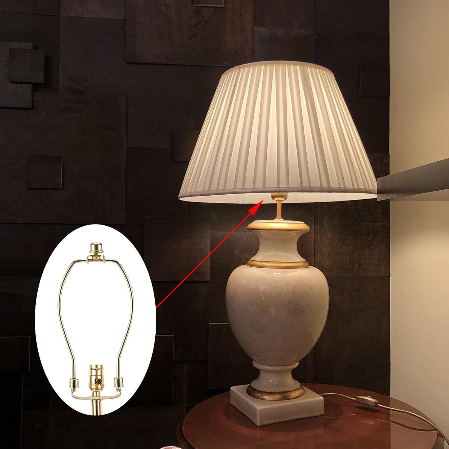 Royal Designs, Inc. Set of 2, 8 inch Polished Brass Lamp Shade Harp Holder with Lamp Finial, DIY Repair/Replacement, Heavy Duty, for Table/Floor Lamps