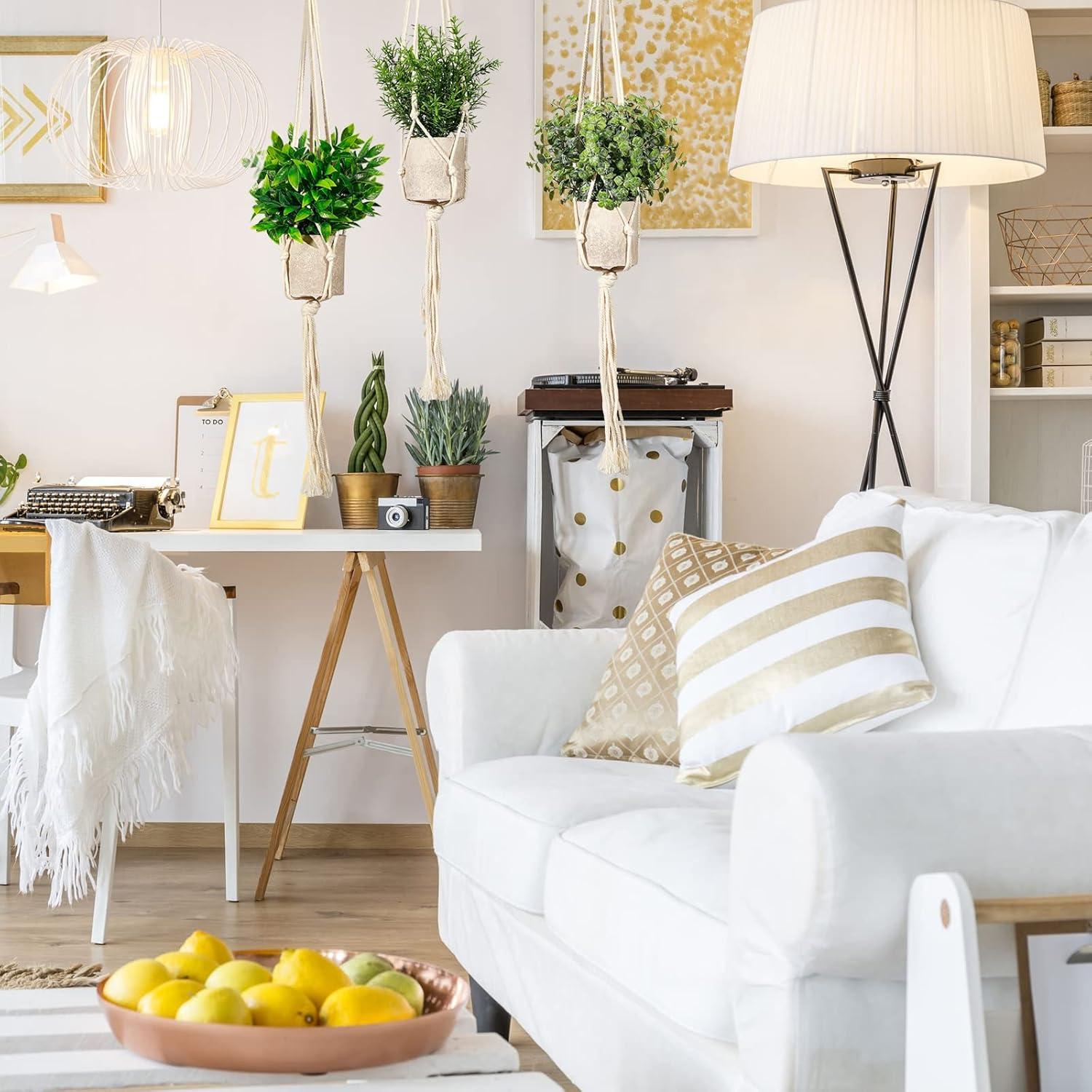 Artificial Plants 3 Pack Mini Fake Hanging with Macrame Plant Hangers Decorative Faux Greenery Decor for Shelves Wall Kitchen Farmhouse Bathroom Home Office