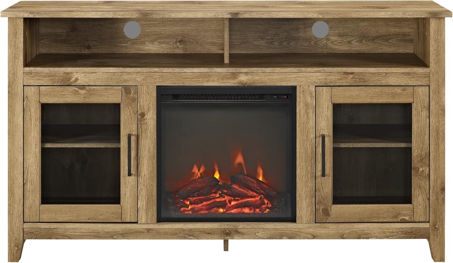 Wasatch 58" Transitional Fireplace Glass Wood TV Stand - Barnwood Brown