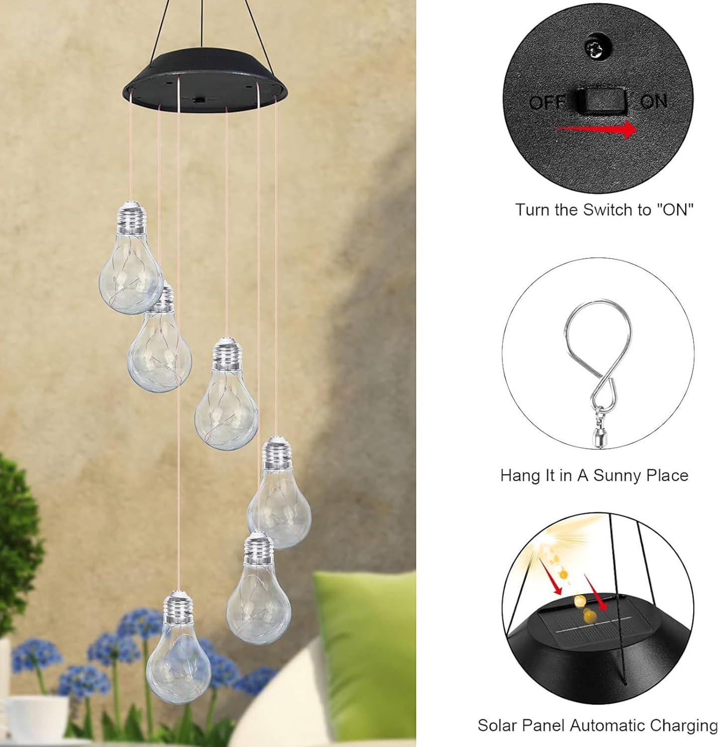 Colorful Lights Solar Wind Chimes for Outside,Wind Chimes Solar Light Bulb Ball for Garden Patio Outdoor Decor,Hanging Lights for Women Grandma Mom Birthday,Christmas Decor for Outdoor Garden Balcony