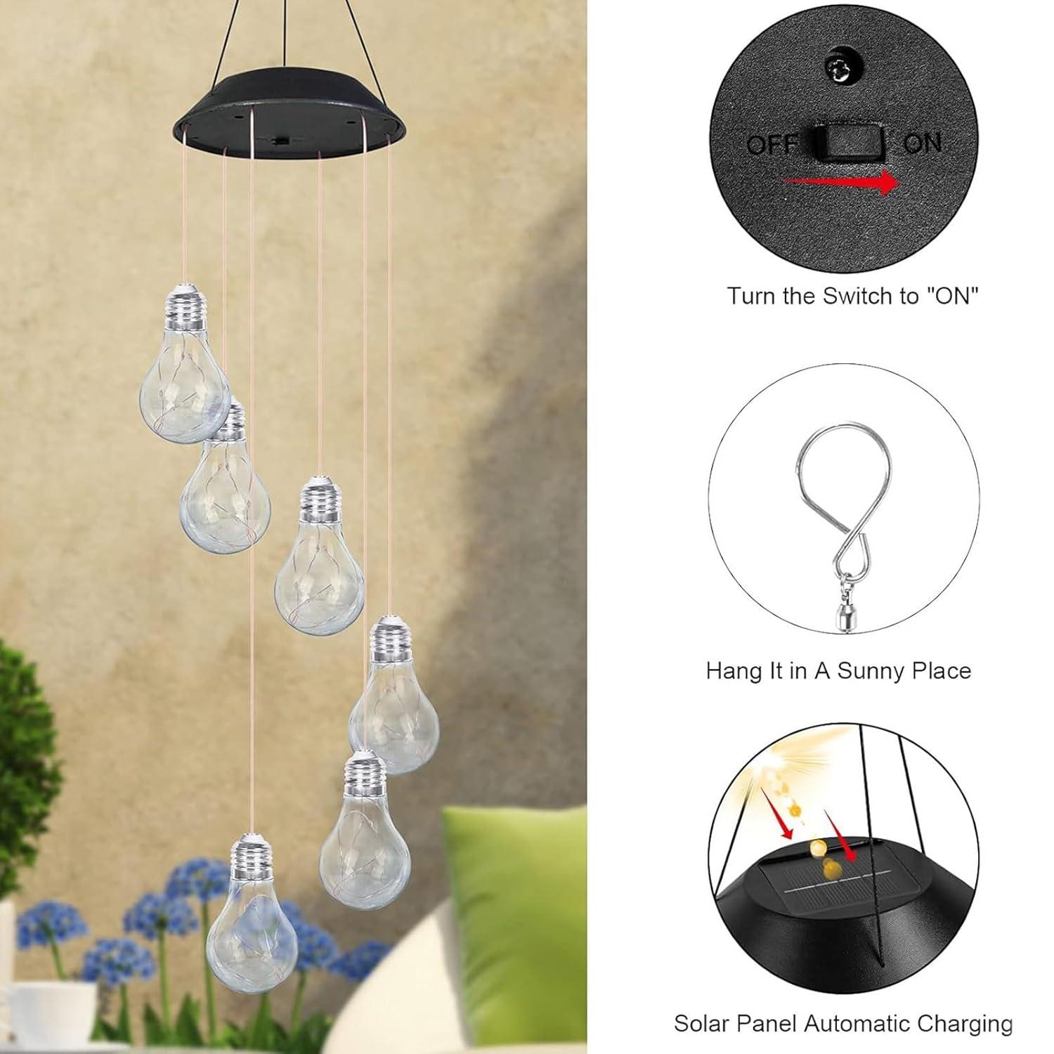 Colorful Lights Solar Wind Chimes for Outside,Wind Chimes Solar Light Bulb Ball for Garden Patio Outdoor Decor,Hanging Lights for Women Grandma Mom Birthday,Christmas Decor for Outdoor Garden Balcony