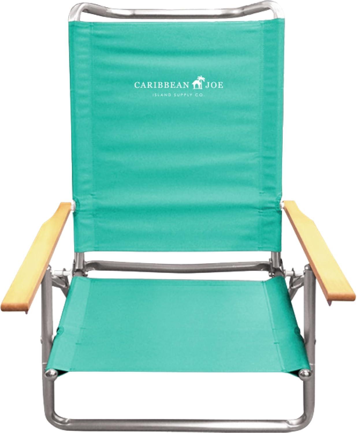 Caribbean Joe 5 Position Folding Beach Chair, Teal, Towel Bar, Full Recline