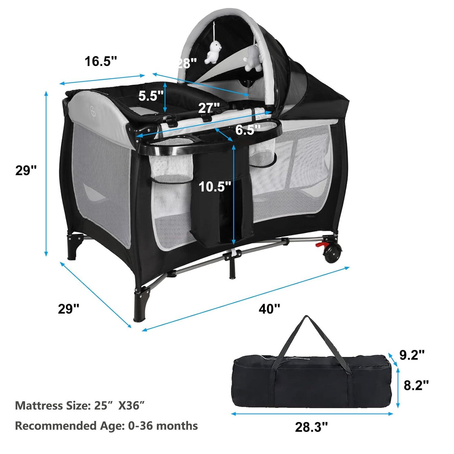 AILEEKISS Portable Nursery Center Playard,  Foldable Baby Bassinet Crib for Toddlers, Unisex
