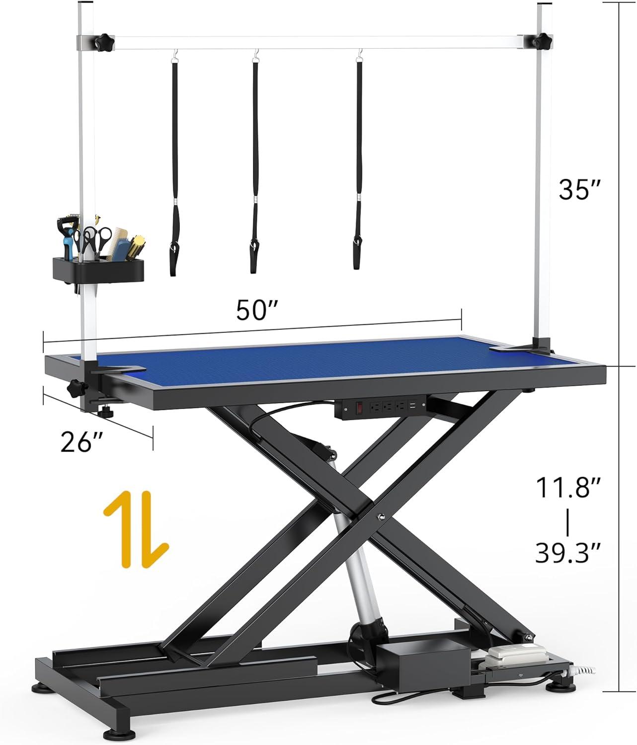 Dextrus 50" Dog Grooming Table Heavy Duty Electric Lift Pet Grooming Table for Large Dogs, Adjustable Overhead Arm Anti Slip Tabletop Tool Organizer, Dog Grooming Station
