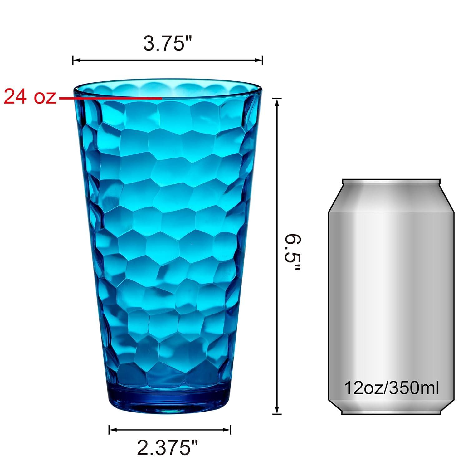 Amazing Abby - Iceberg - 24-Ounce Plastic Tumblers (Set of 8), Plastic Drinking Glasses, Mixed-Color Reusable Plastic Cups, Stackable, BPA-Free, Shatter-Proof, Dishwasher-Safe