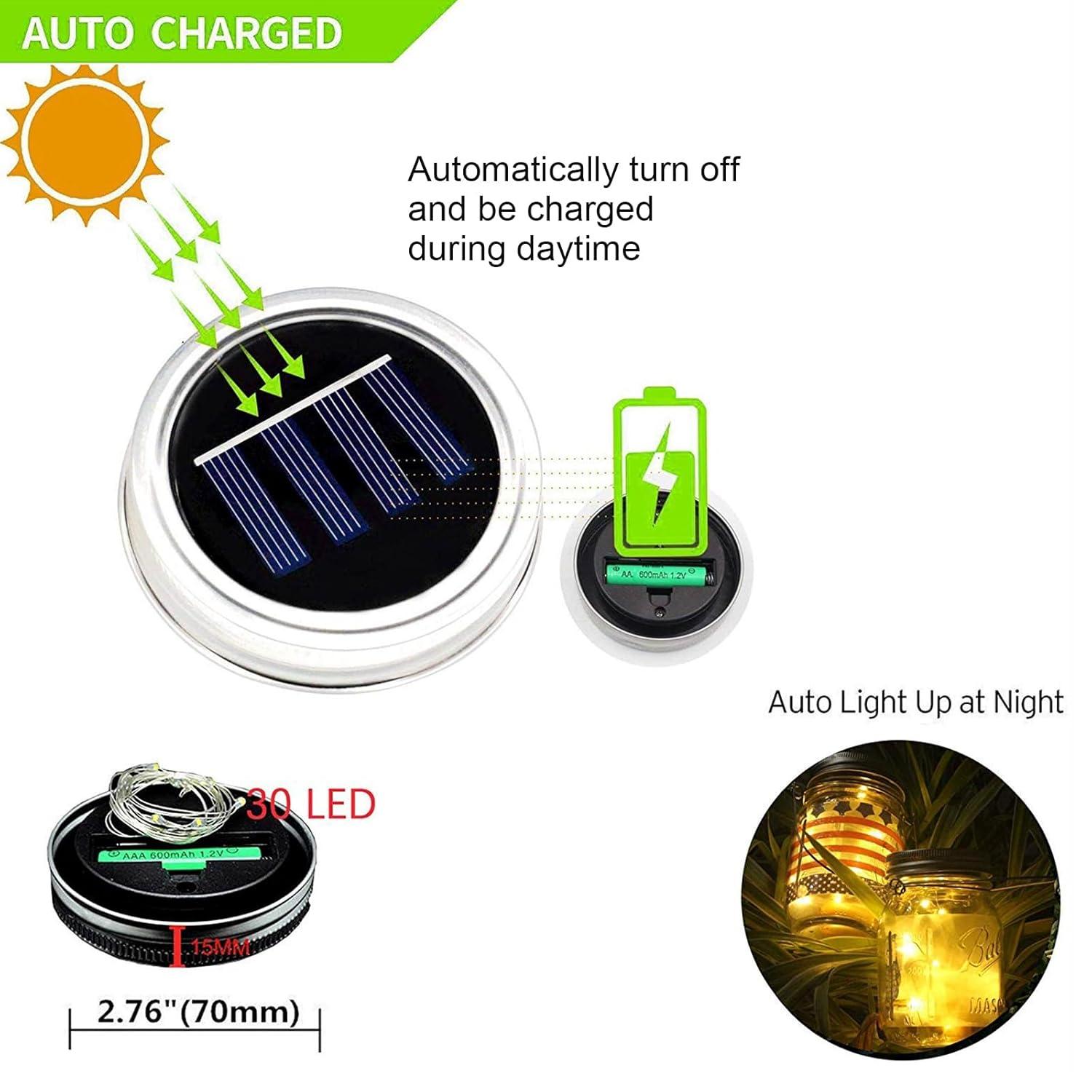 ZNYCYE Mason Jar Solar Lights for Outside, 12 Pack 30 LED Fairy Firefly Lights Mason Jar Solar Lids Outdoor Waterproof String Lights with Hangers(NO JARS) for Patio Garden Yard Lawn Decor - Warm White