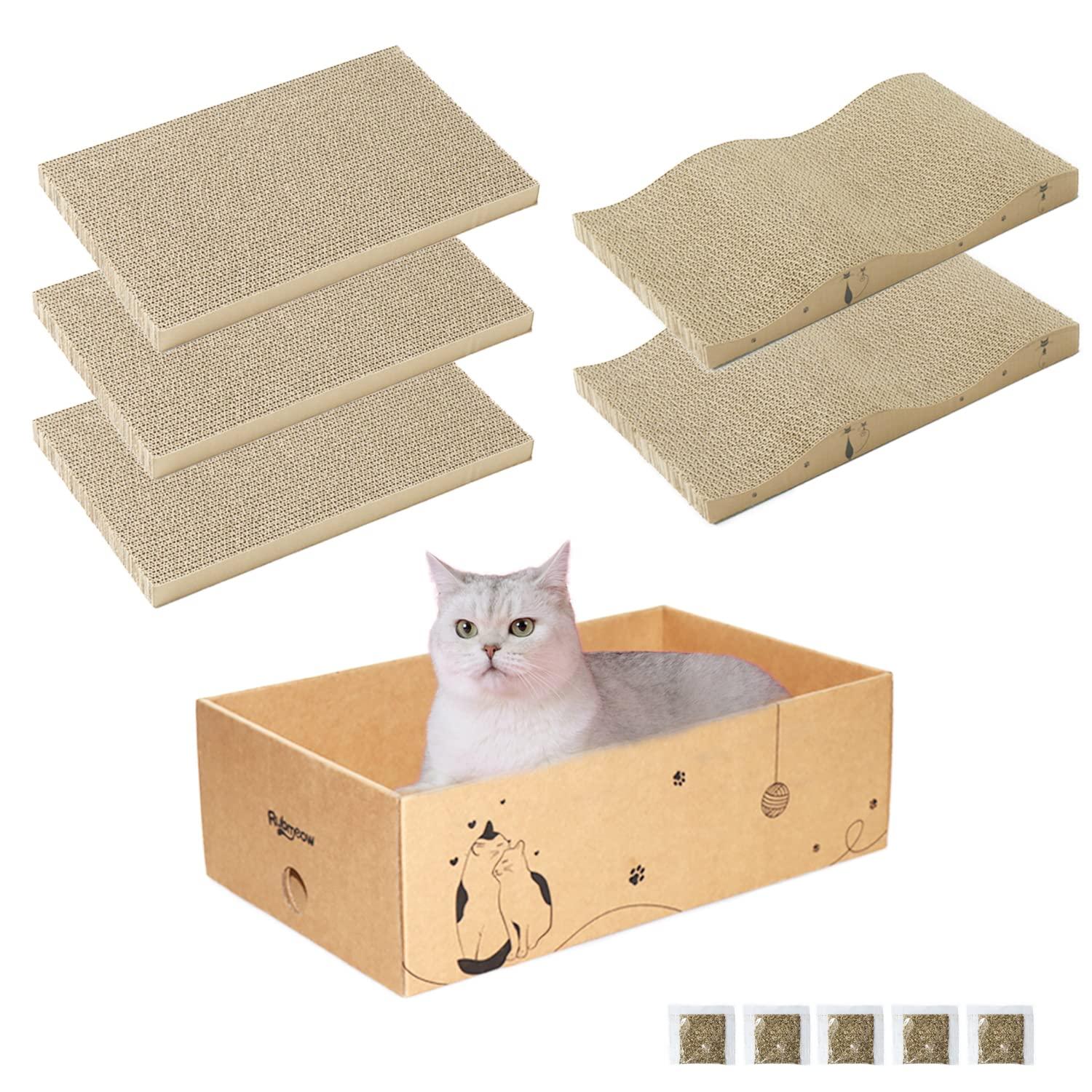 Cat Scratcher Cardboard Scratch Pad Box for Indoor Cats,5pcs Scratching Board Bed Reversible Durable,with Catnip