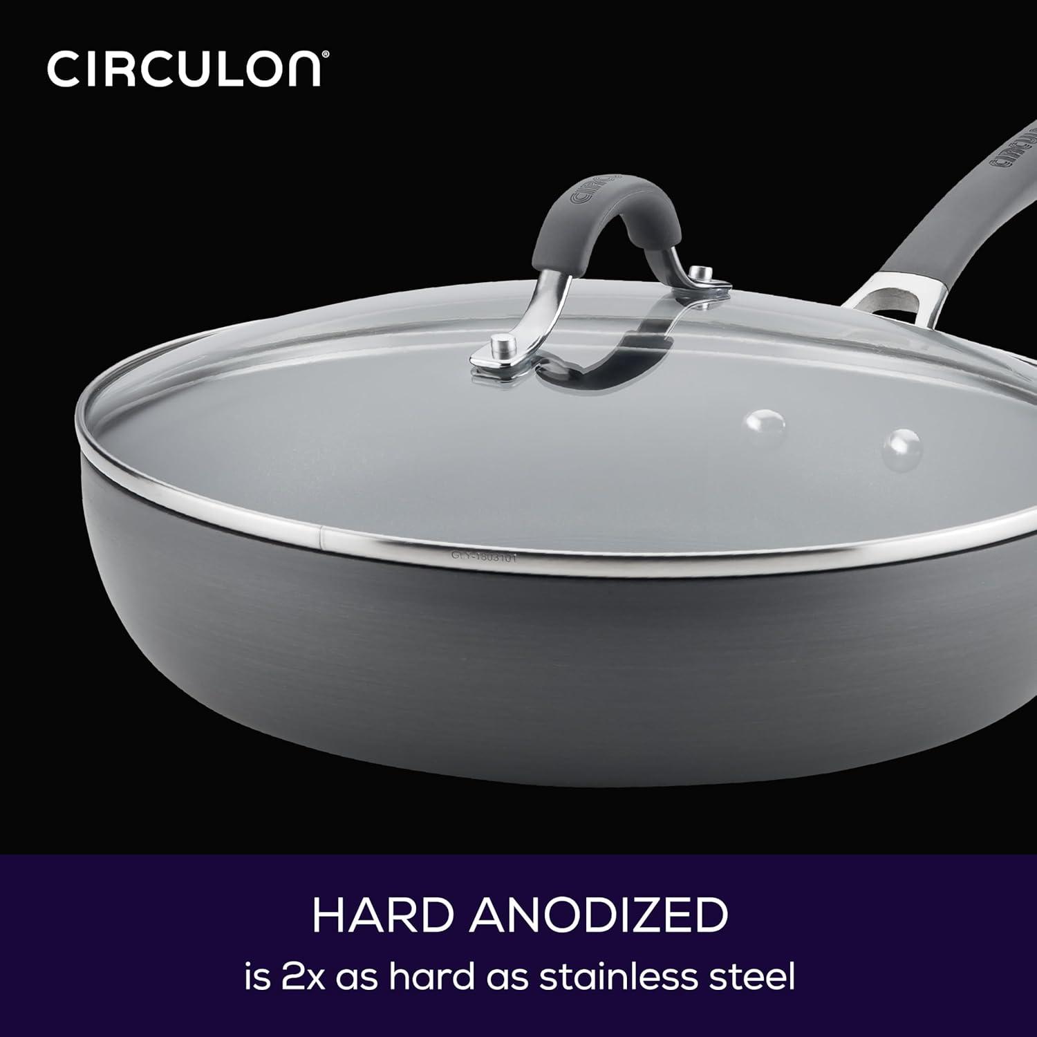 Circulon Radiance 12" Covered Deep Skillet: Nonstick Hard Anodized, 12 Inch with Lid, Oven & Dishwasher Safe