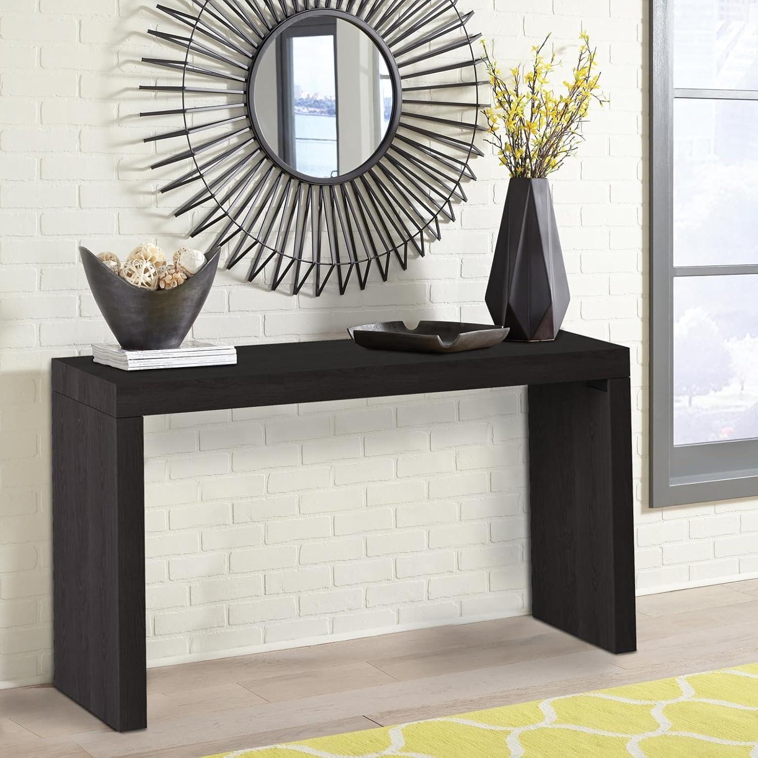 Sleek Ebony Black Wood Grain Rectangular Console Table