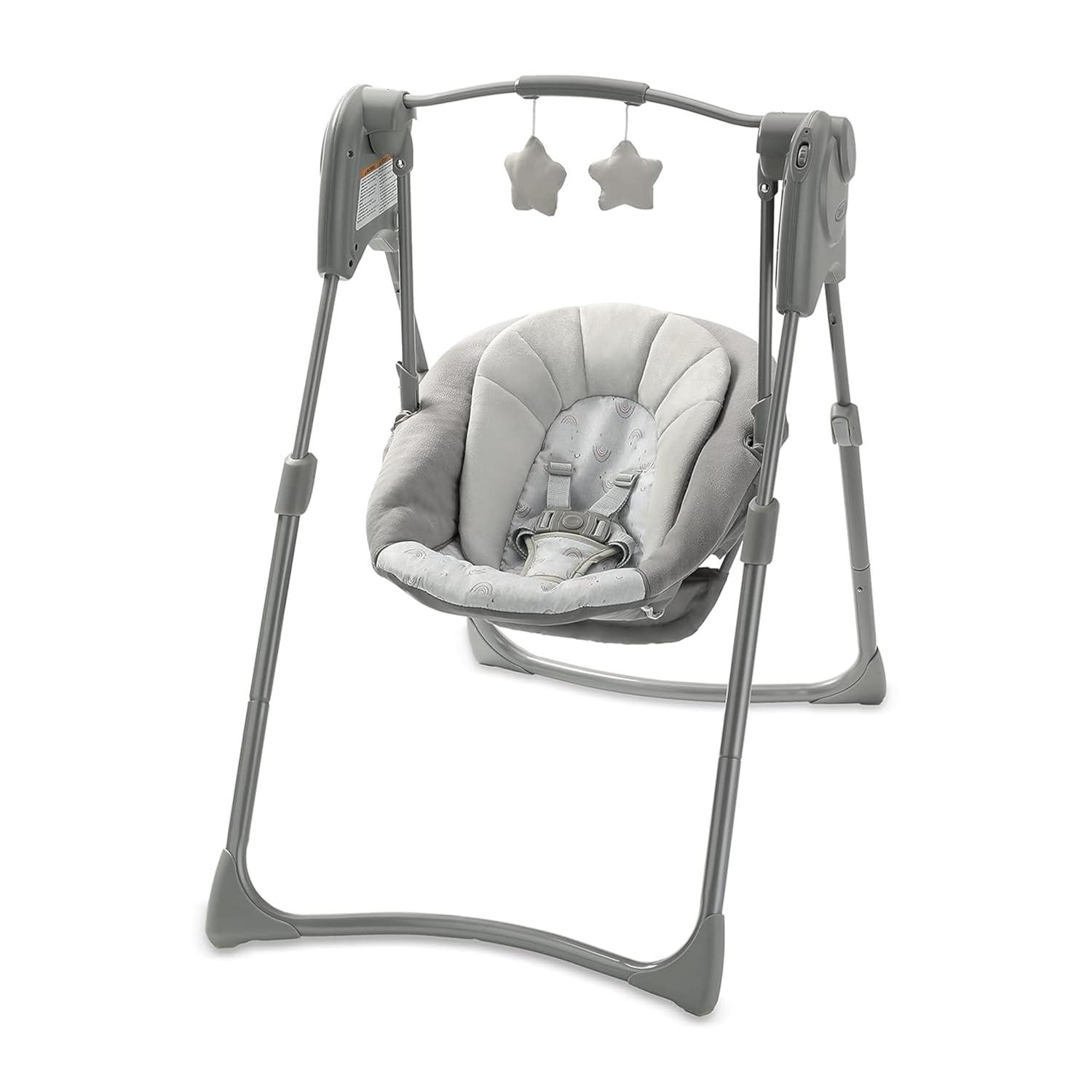Reign Grey Adjustable Compact Baby Swing with Toy Bar