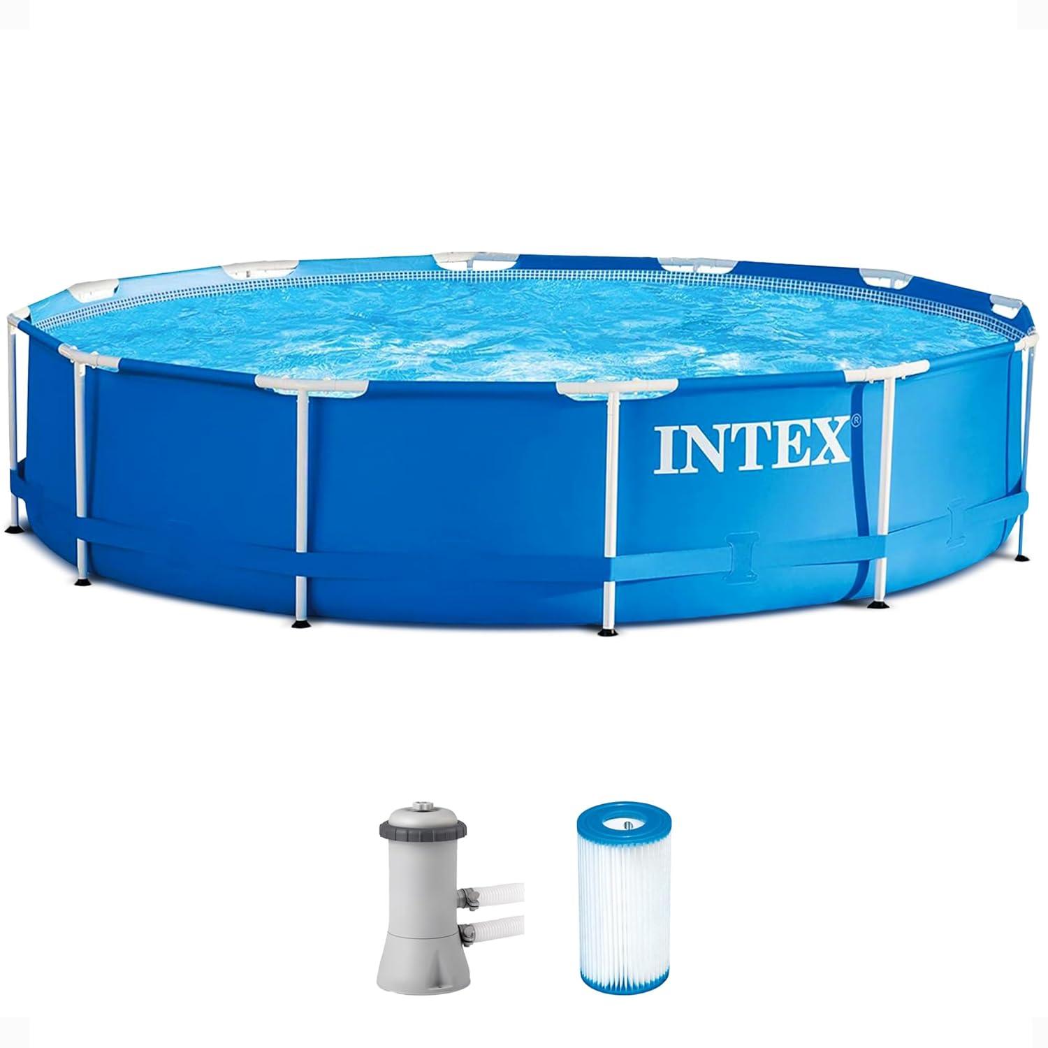 Intex Recreation Plastic Round Frame Set Pool 40'' H x 105'' W x 128'' L , with Pump Included