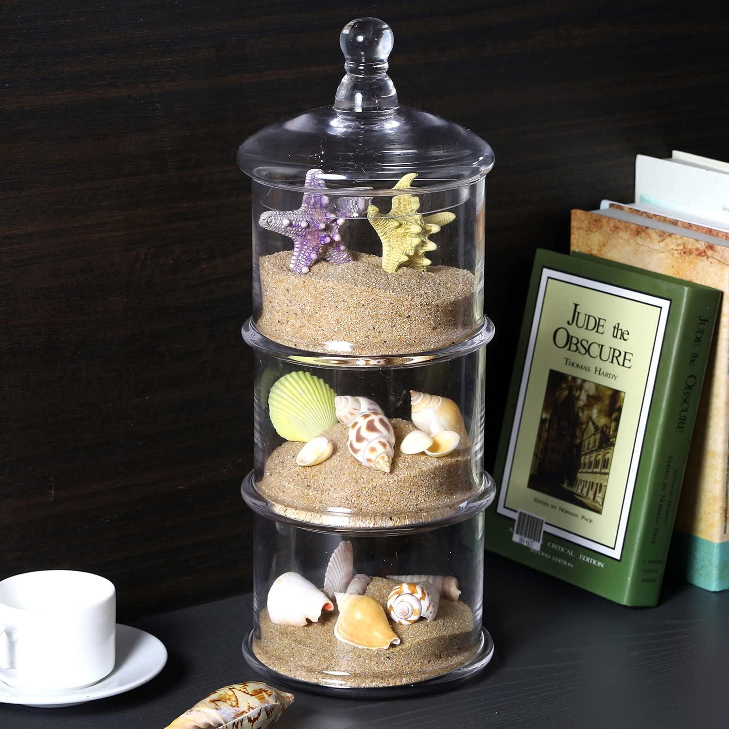 Clear 16 inch Stacking Food Storage, 3 Tier Cookie Candy Jars, MyGift Apothecary Glass Container with Lid