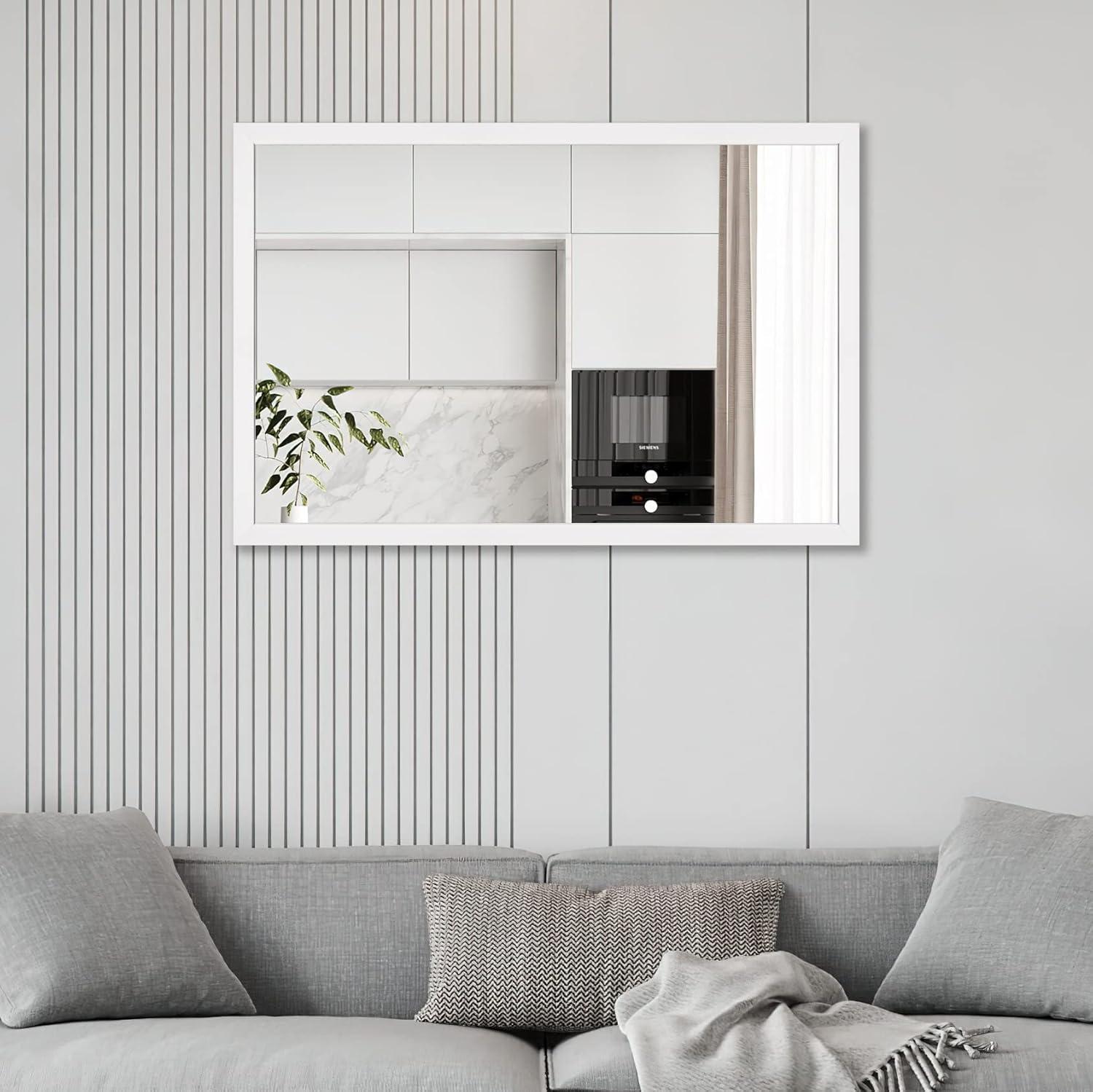 White Rectangular Polystyrene Framed Wall Mirror 24" x 36"