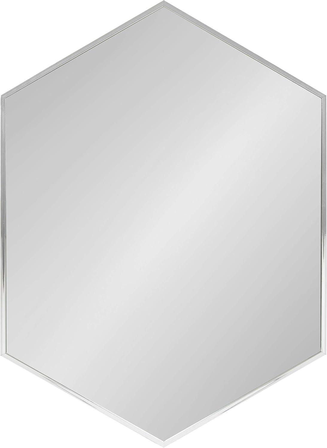 Kate and Laurel Rhodes Modern Hexagon Wall Mirror, 22 x 31, Silver, Decorative Geometric Hexagon MIrror with Chrome Finish for Elegant Contemporary Wall Decor