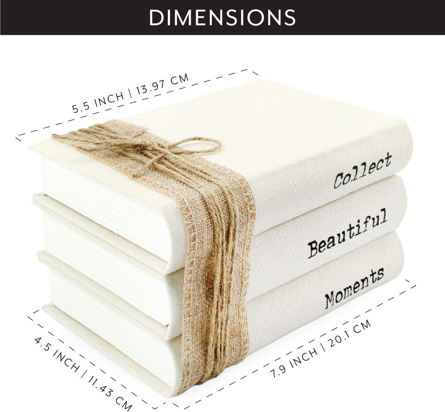 AuldHome Design Faux Book Stack: Collect Beautiful Moments Decorative Hidden Box Set w/ Burlap Ribbon Wrap