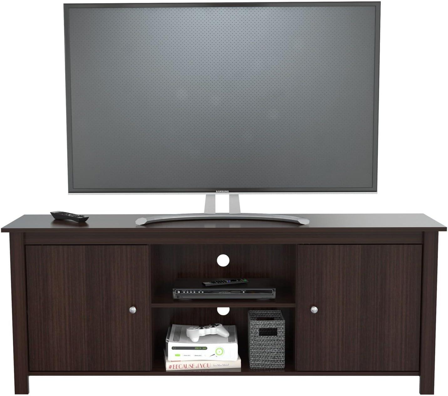 Espresso Composite Wood 68.5" TV Stand with Cabinet Storage