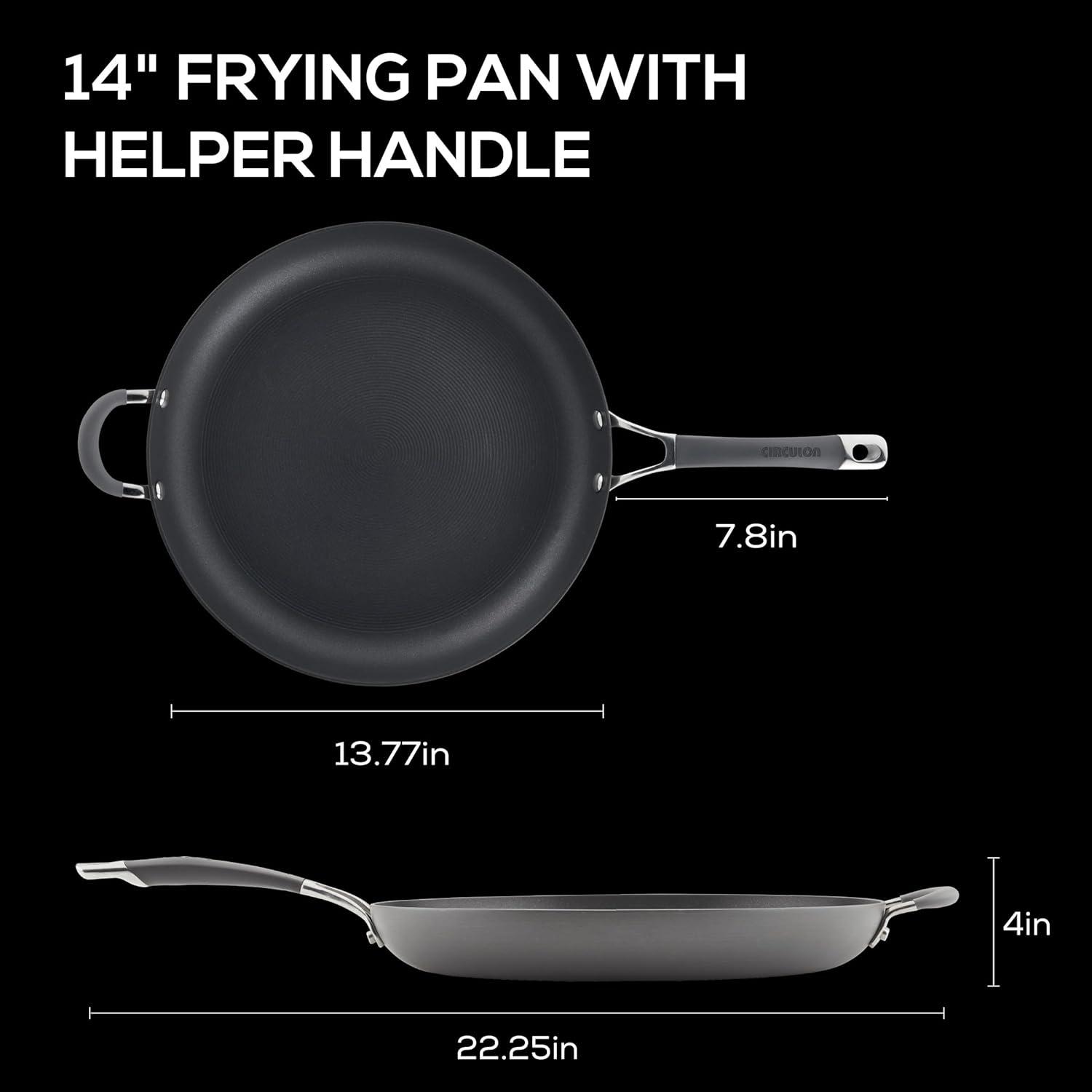 Gray 14-Inch Aluminum Nonstick Skillet with Helper Handle