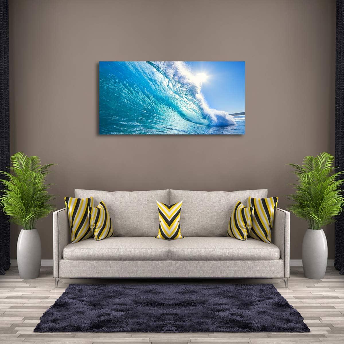 Blue Ocean Wave Surfing Sea Canvas Print, 48" x 24"