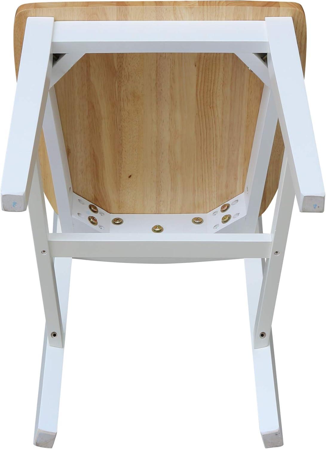 Set of 2 White and Natural Wood Slat Back Dining Chairs