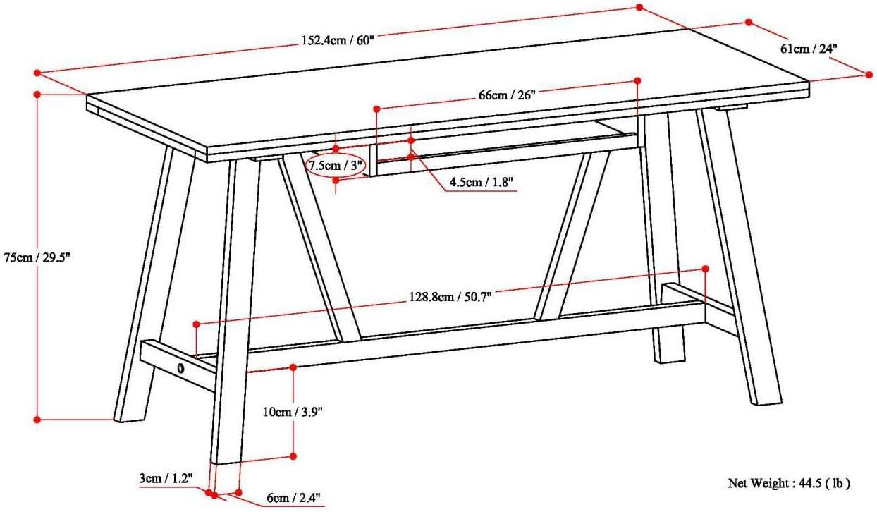 Simpli Home Dylan Solid Wood Industrial 60 " Writing Office Desk in Black