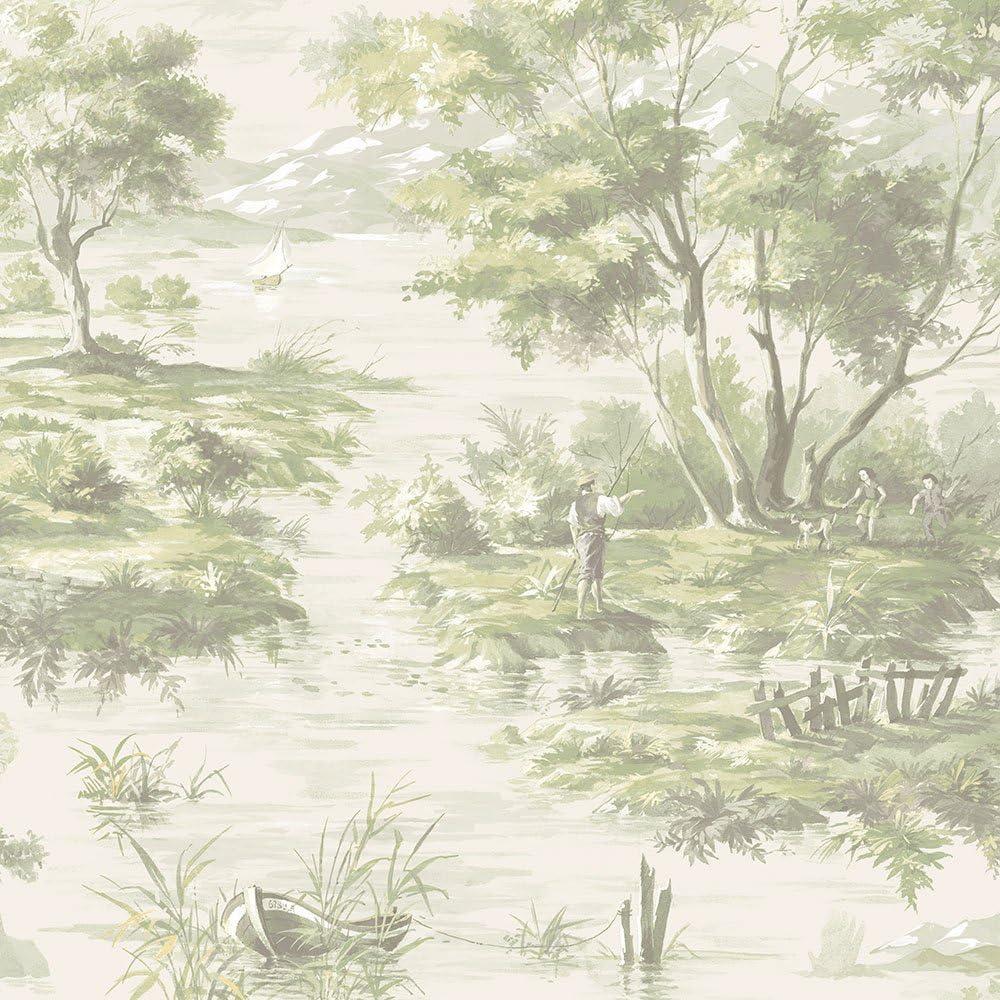 Green Scenic Landscape Pre-pasted Vinyl Wallpaper