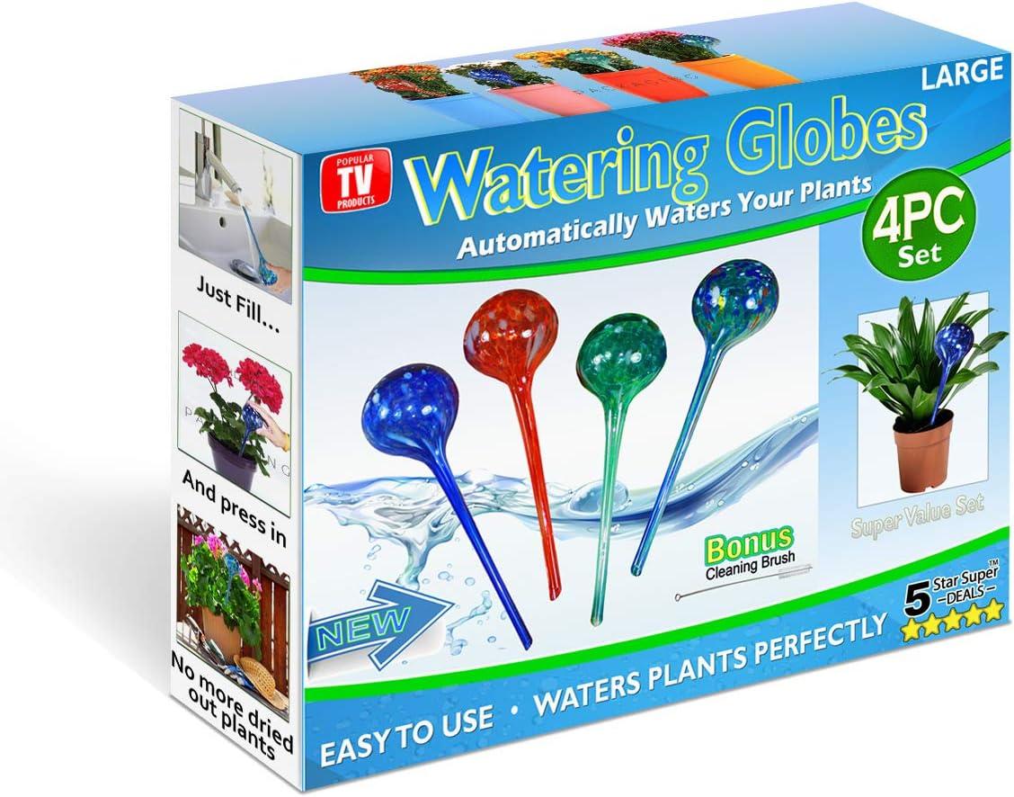 4pc Large Aqua Plant Watering Globes - Automatic Self Drip Watering Plant Glass Ball Bulbs - Indoor Outdoor Use - Perfect  Flowers, Houseplants, Herbs - Or While Out On Vacation As Seen TV