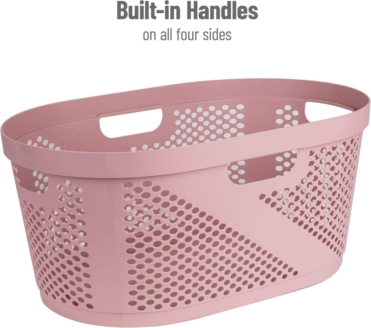 Mind Reader Basket Collection, Laundry Basket, 40 Liter (10kg/22lbs) Capacity, Cut Out Handles, Ventilated, Pink