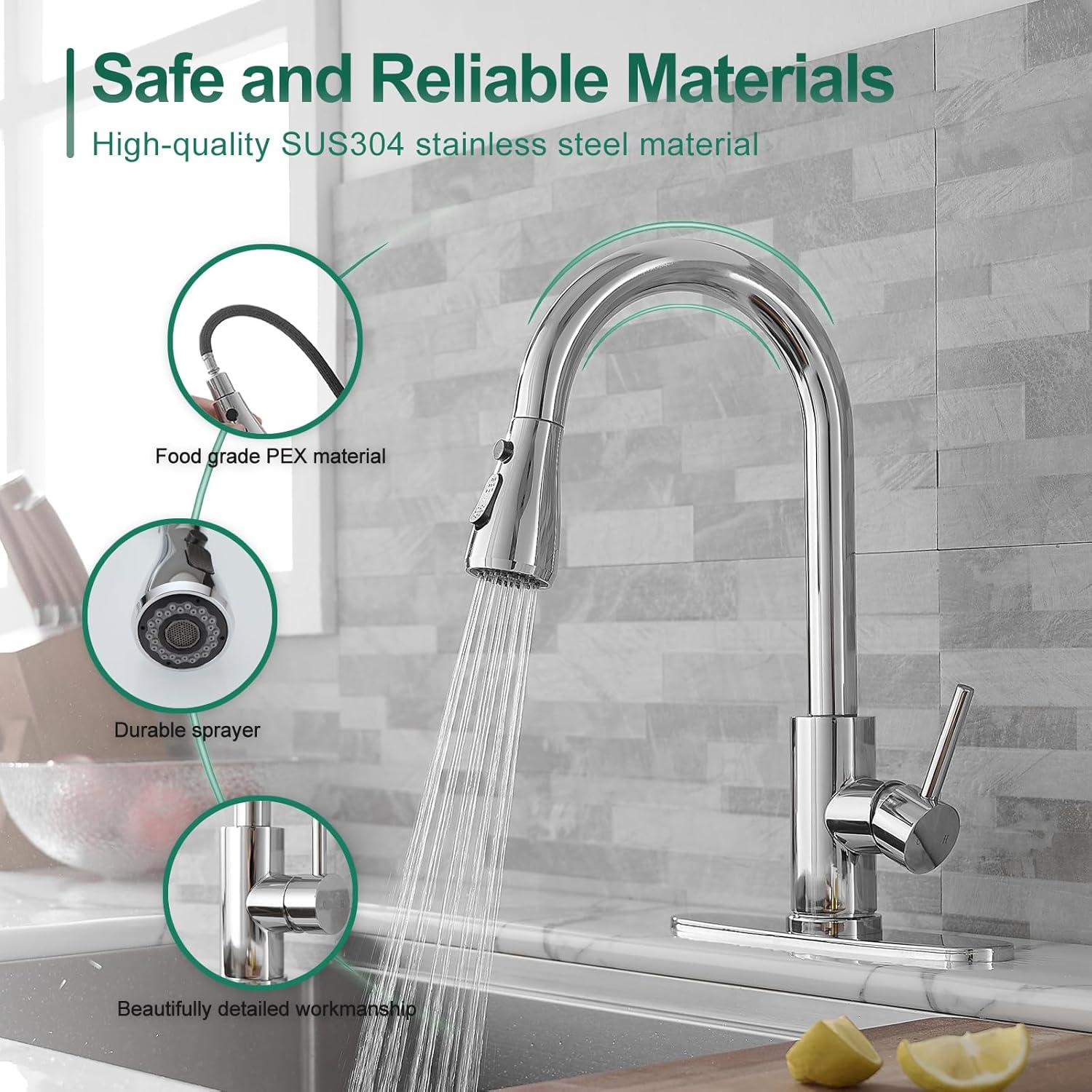 GAGALIFE Single Handle Pull Down Sprayer Kitchen Faucet High Arc Stainless Steel Faucet with 3-Function Sprayer JJL-CL-PT-SDP-C