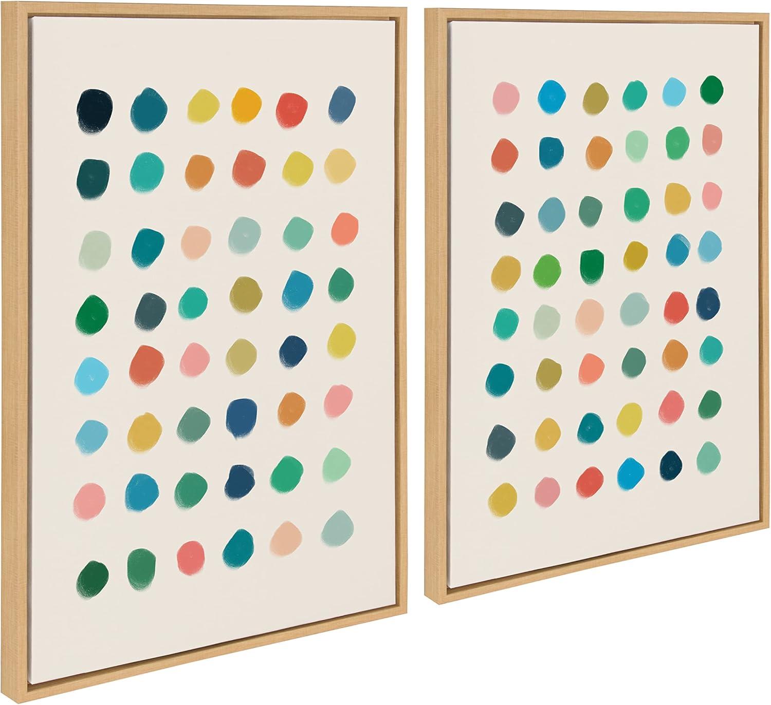 Kate and Laurel Sylvie Meditation 1 and 2 Framed Canvas Wall Art Set by Kelly Knaga, 2 Piece 23x33 Natural, Modern Abstract Colorful Polka Dot Art Set for Wall Home Decor