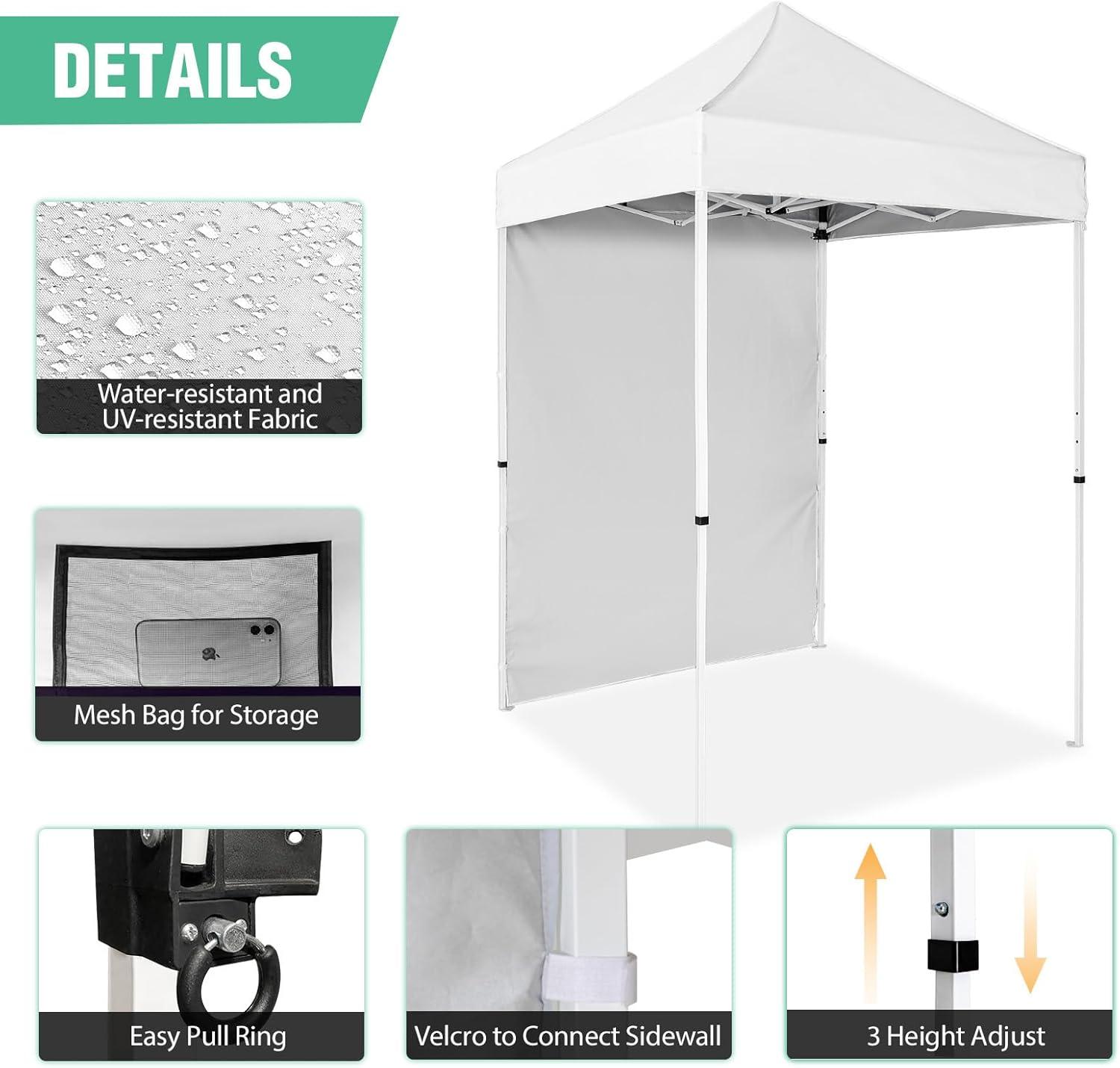 INTER HUT 5 Ft. W x 5 Ft. D Outdoor Pop Up Steel Canopy Portable Tent with 1 Sidewall