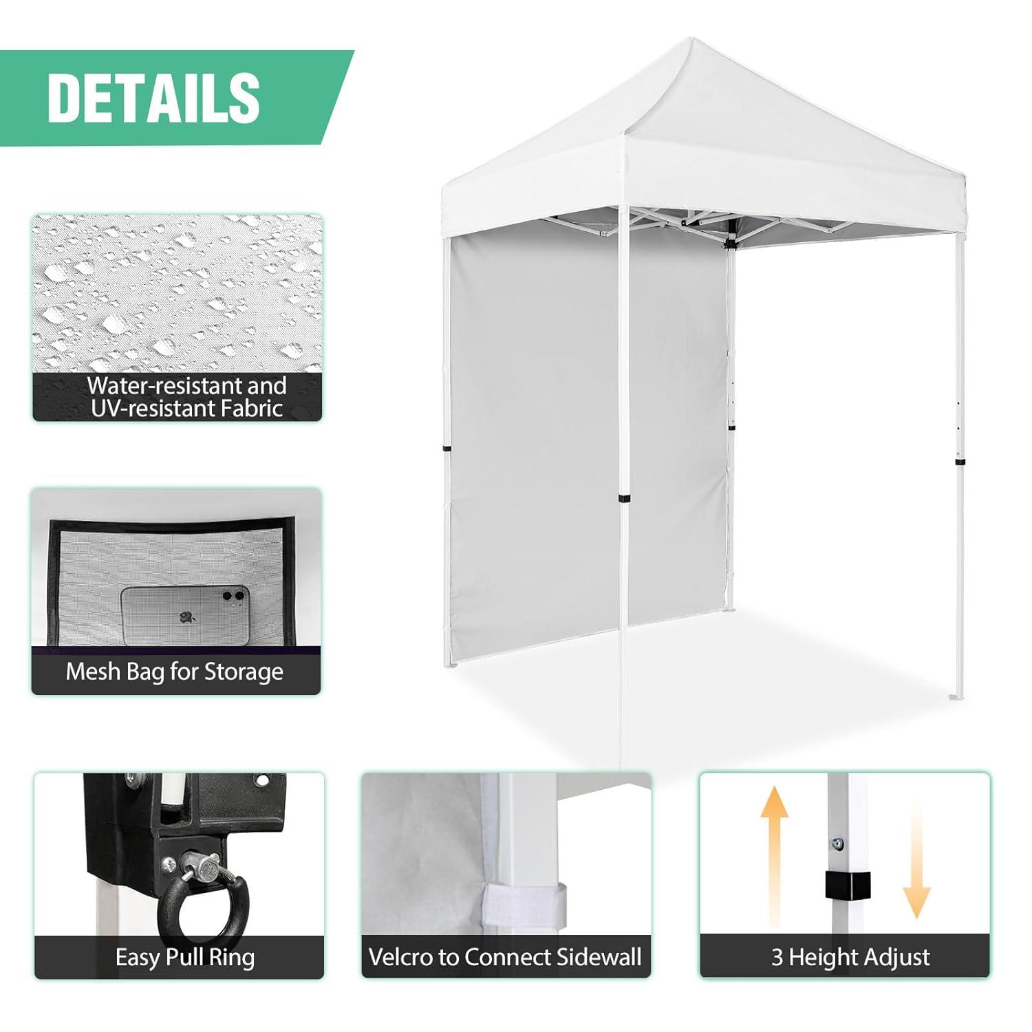 INTER HUT 5 Ft. W x 5 Ft. D Outdoor Pop Up Steel Canopy Portable Tent with 1 Sidewall