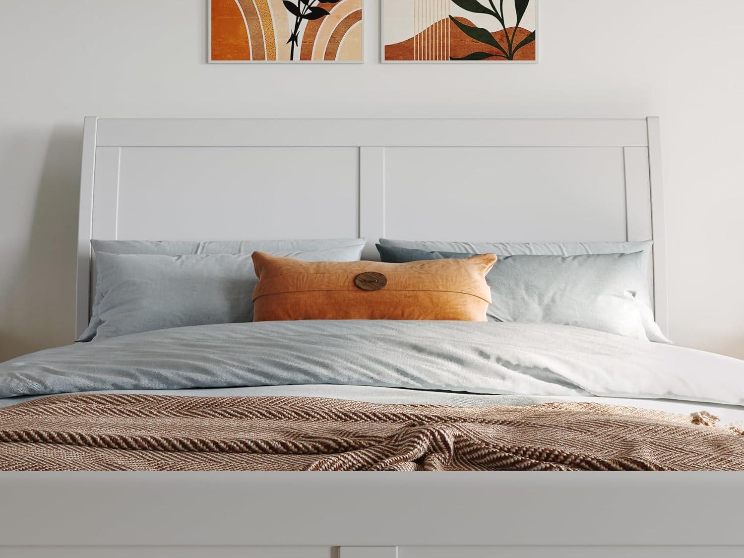 Portland White Full Size Wood Platform Bed with Headboard