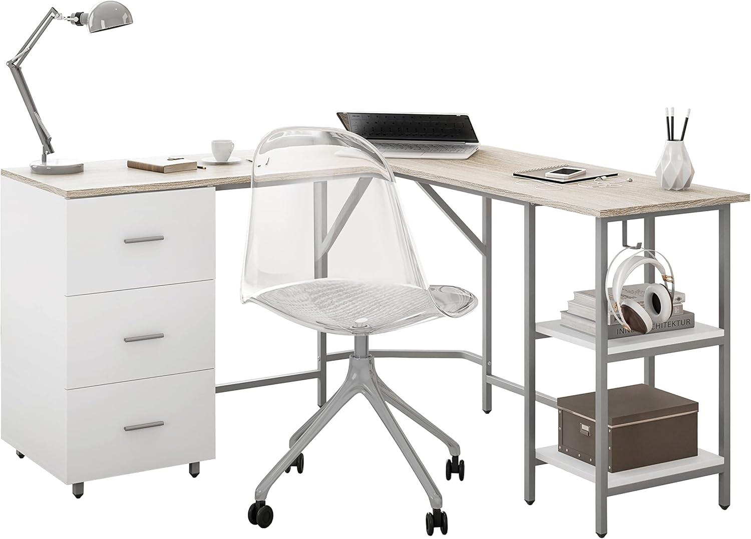 L Shape Home Office Two-Tone Desk with Storage - Techni Mobili