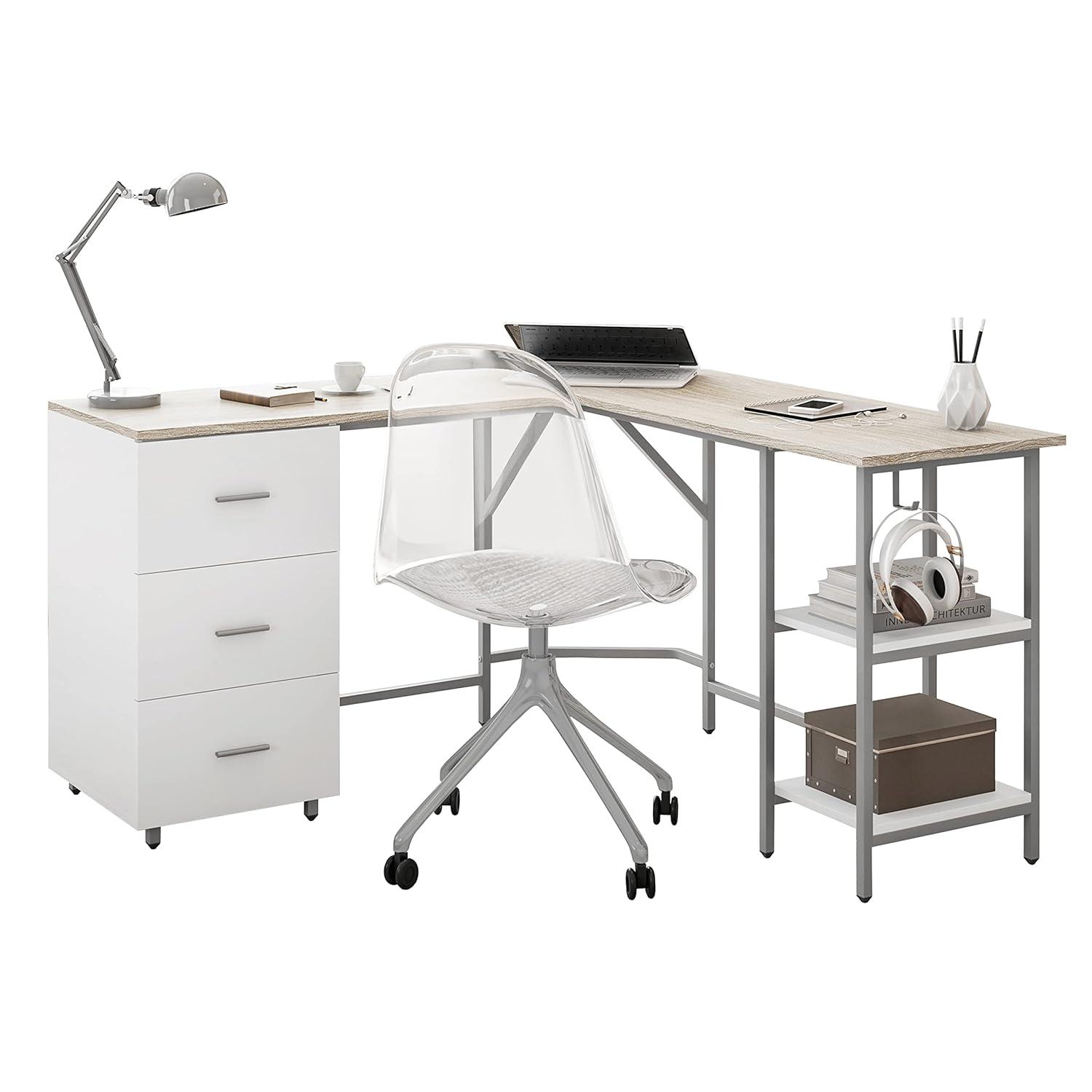 17 Stories Techni Mobili L-Shape Home Office Two-Tone Desk With Storage
