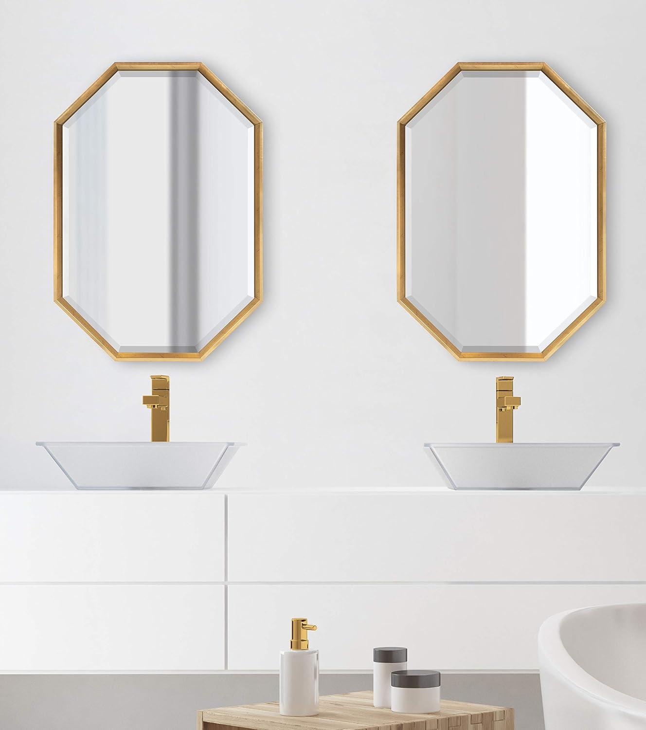 Elegant Rhodes Gold Elongated Octagon Vanity Mirror 31.5x43in