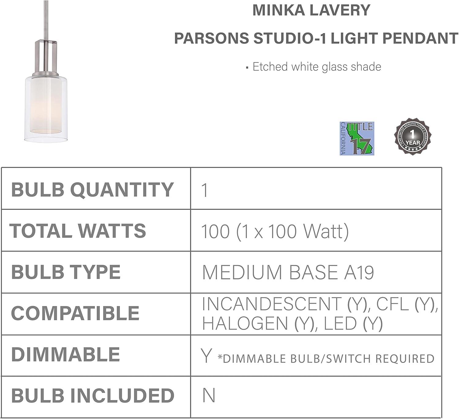 Minka Lavery - Parsons Studio - 1 Light Mini Pendant in Transitional Style - 10