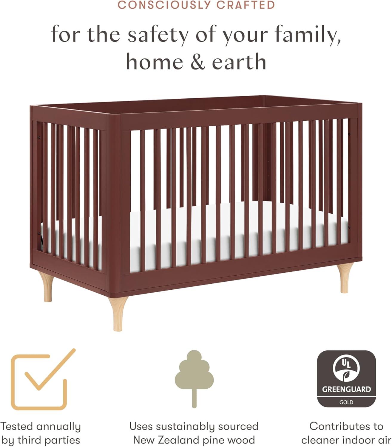 Babyletto Lolly Crimson Red & Natural Wood 3-in-1 Convertible Baby Crib with Toddler Bed Conversion Kit