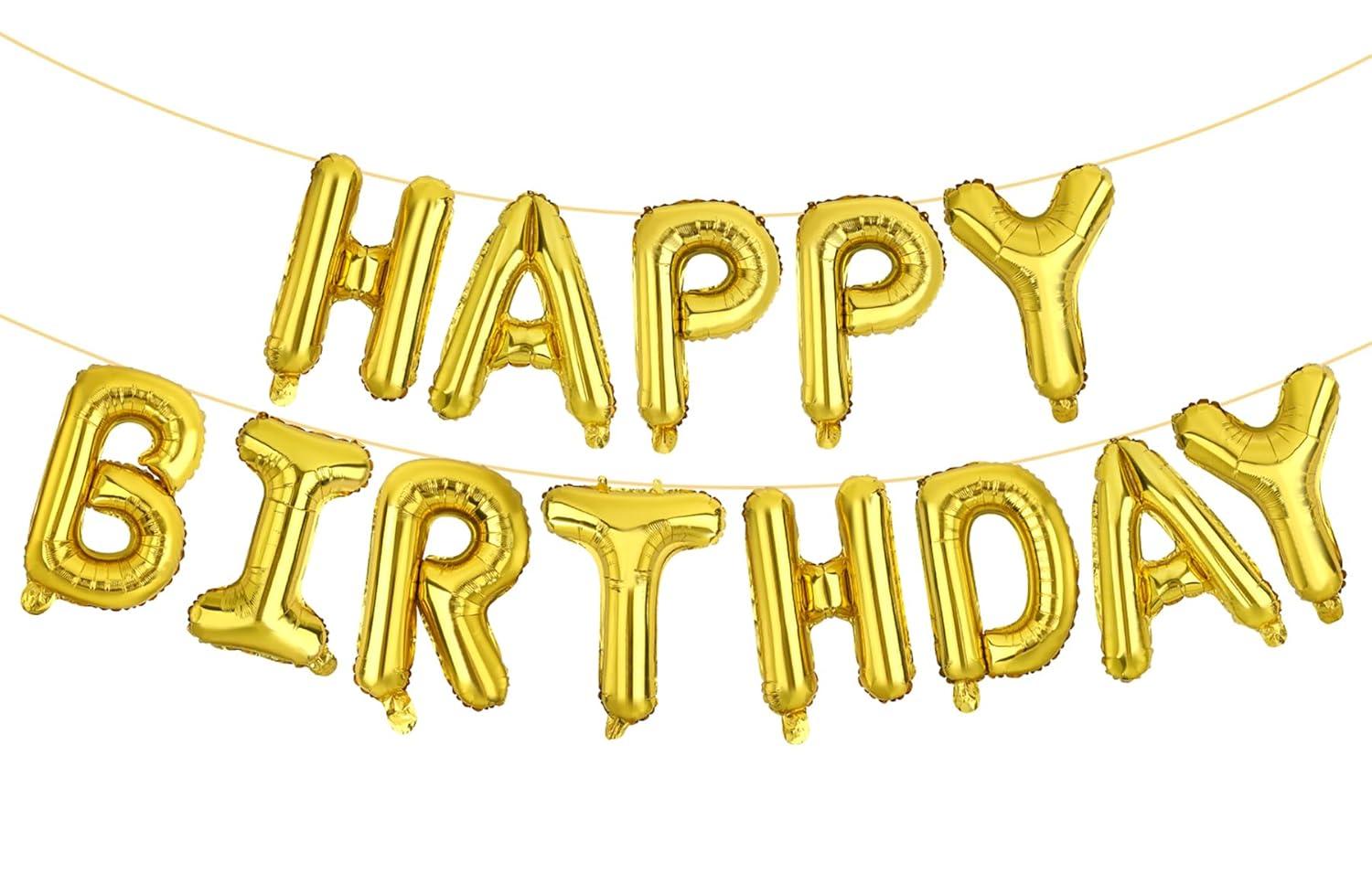 Happy Birthday Balloon Banner Party 16 Inch 3D Aluminum Foil Balloon kit Birthday Party Decor - gold